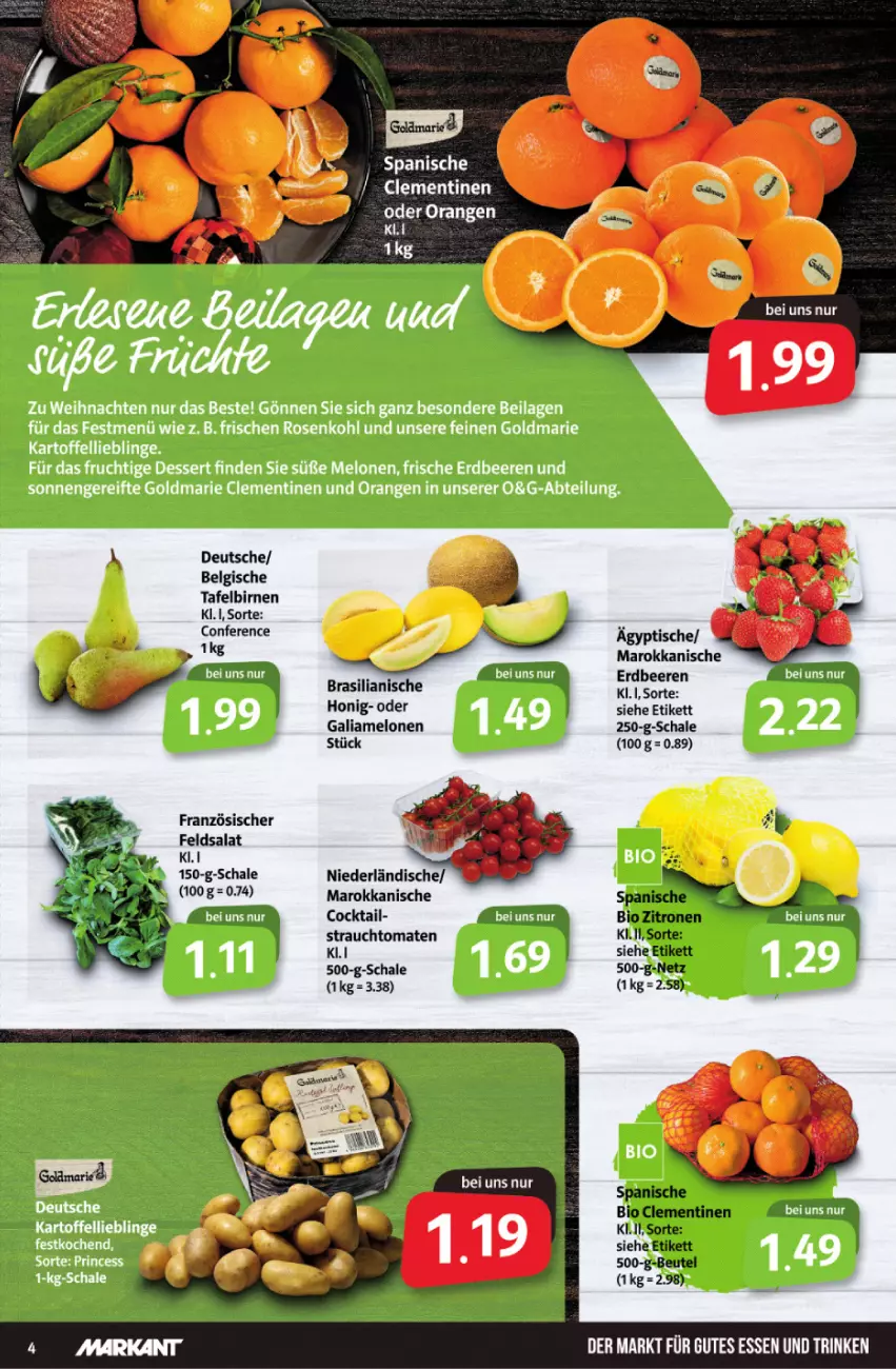 Aktueller Prospekt Markant - Prospekte - von 20.12 bis 24.12.2021 - strona 4 - produkty: beere, beeren, beutel, bio, Birnen, clementinen, cocktail, erdbeere, erdbeeren, feldsalat, galiamelone, honig, LG, melone, melonen, orange, orangen, Rauch, salat, Schal, Schale, strauchtomaten, tafelbirnen, Ti, tisch, tomate, tomaten, zitrone, zitronen