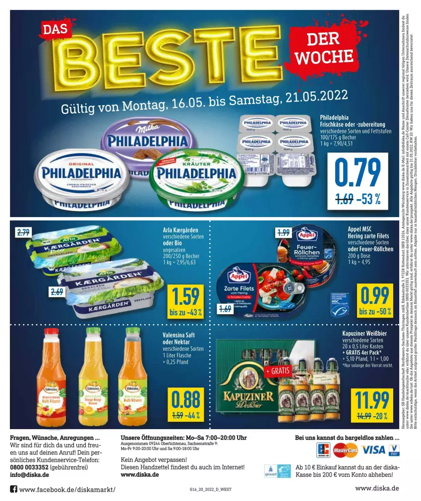 Aktueller Prospekt Diska - Prospekte - von 16.05 bis 21.05.2022 - strona 16 - produkty: aeg, angebot, angebote, Astra, Becher, deka, eis, ente, flasche, frischkäse, Käse, Nektar, philadelphia, ring, sac, tee, telefon, Ti, uhr