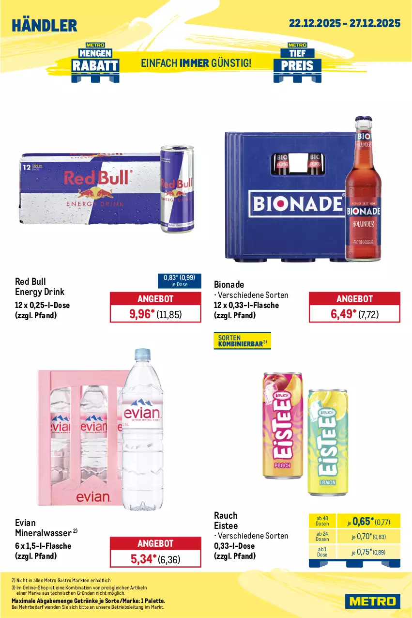 Aktueller Prospekt Metro - Wochen-Angebote Händler - von 22.12 bis 27.12.2025 - strona 3 - produkty: Alwa, angebot, beutel, bio, bionade, chips, drink, eis, eistee, energy drink, flasche, getränk, getränke, lays, mars, Metro, metro gastro, milka, mineralwasser, Palette, pringles, Rauch, red bull, reis, ring, schoko, schokolade, snickers, tafelschokolade, tee, Ti, tiefpreis, twix, wasser