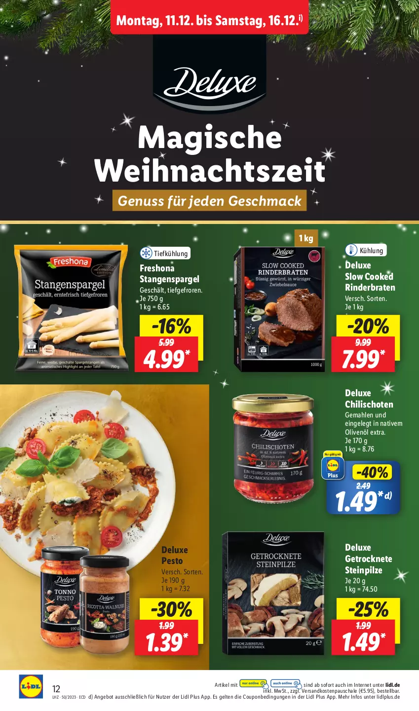 Aktueller Prospekt Lidl - Aktionsprospekt - von 11.12 bis 16.12.2023 - strona 16 - produkty: angebot, braten, chili, coupon, mac, ndk, nuss, olive, oliven, olivenöl, olivenöl extra, pesto, pilze, rind, rinder, rinderbraten, Schal, Schale, spargel, stangenspargel, Steinpilze, Ti