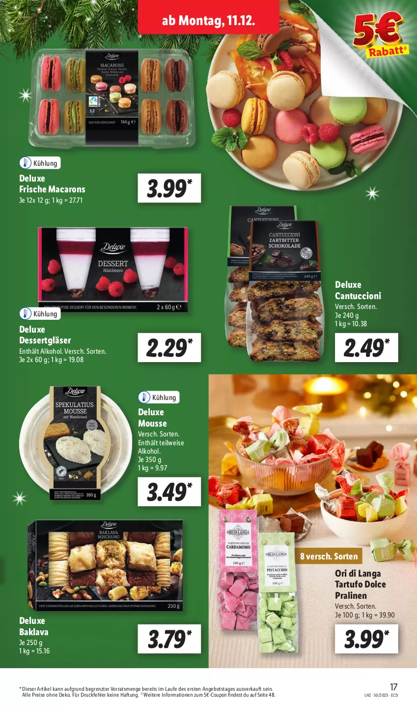 Aktueller Prospekt Lidl - Aktionsprospekt - von 11.12 bis 16.12.2023 - strona 21 - produkty: alkohol, angebot, Baklava, coupon, dessert, eis, Gläser, mac, Macarons, mousse, pralinen, reis, Tartufo, Ti, tuc, ZTE