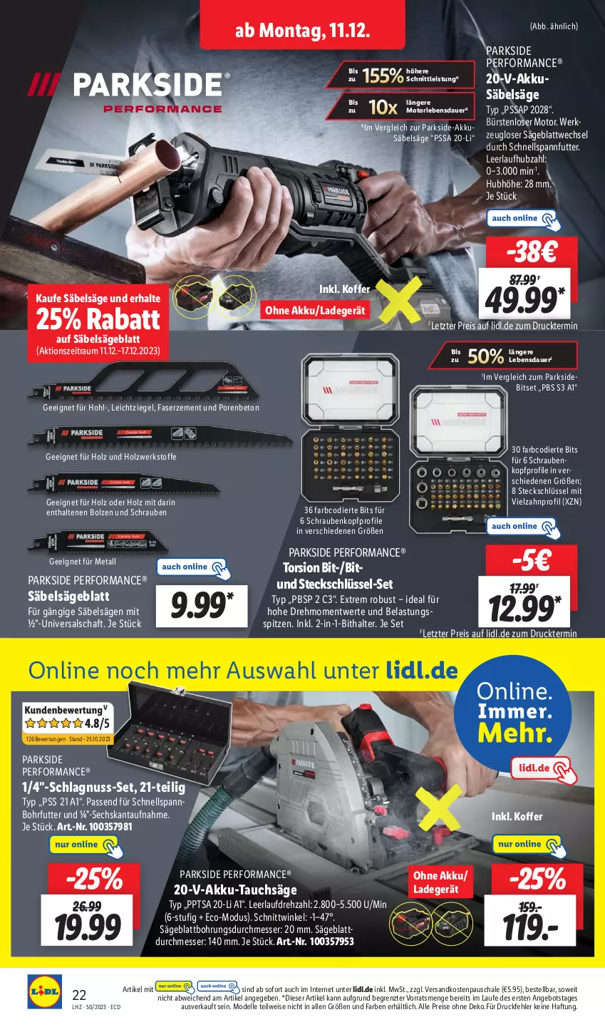 Aktueller Prospekt Lidl - Aktionsprospekt - von 11.12 bis 16.12.2023 - strona 30 - produkty: akku, angebot, auer, Bitset, dell, eis, elle, Holz, koffer, ladegerät, messer, Mode, ndk, nuss, Parkside, reis, Säbelsäge, säge, Schal, Schale, schrauben, Tauchsäge, Ti, werkzeug, Zement, ZTE