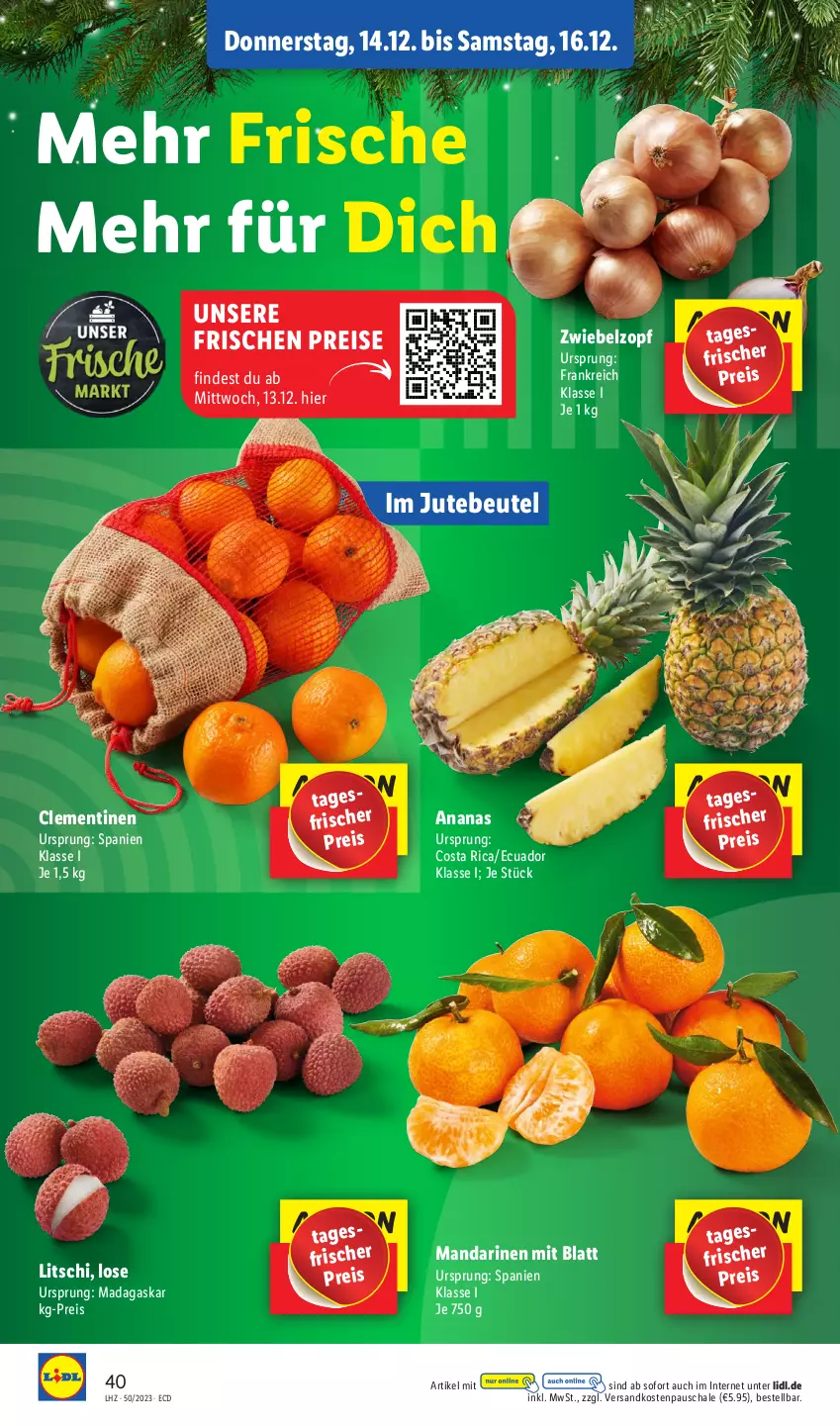 Aktueller Prospekt Lidl - Aktionsprospekt - von 11.12 bis 16.12.2023 - strona 54 - produkty: ananas, beutel, clementinen, eis, mandarine, mandarinen, ndk, reis, Schal, Schale, Ti, zwiebel