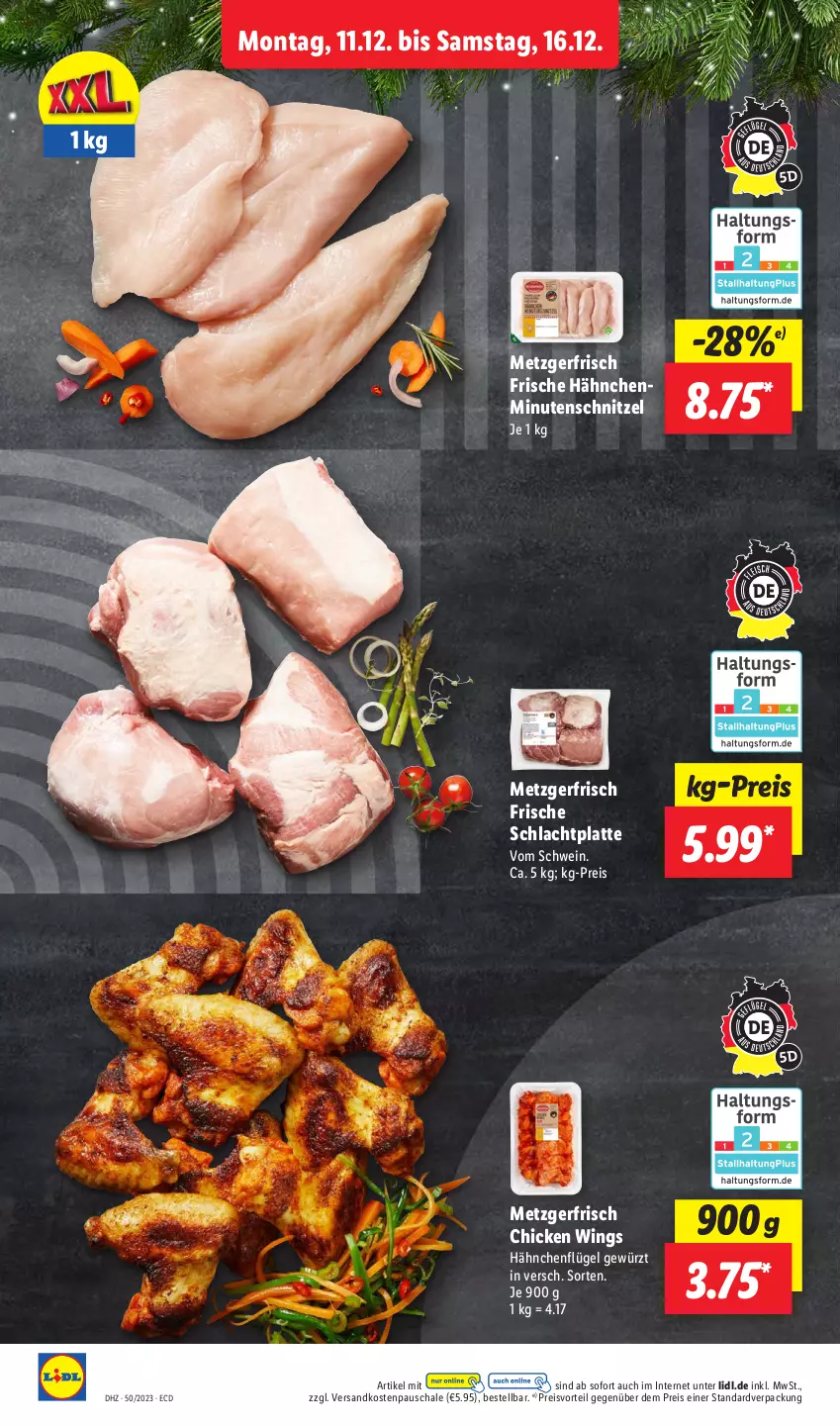 Aktueller Prospekt Lidl - Aktionsprospekt - von 11.12 bis 16.12.2023 - strona 6 - produkty: chicken wings, eis, Frische Hähnchen, gewürz, hähnchenflügel, latte, minutenschnitzel, ndk, preisvorteil, reis, Schal, Schale, schnitzel, schwein, Ti, wein