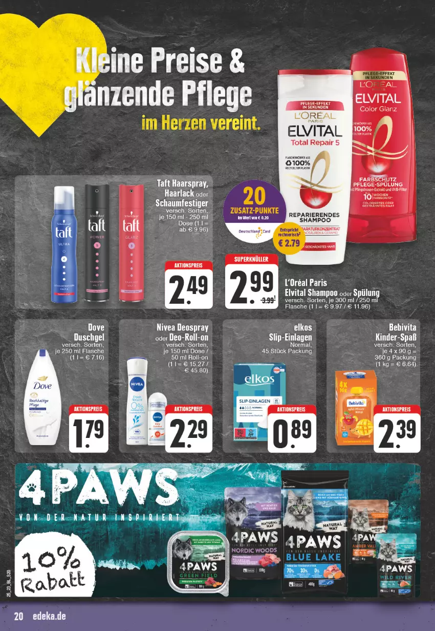 Aktueller Prospekt Edeka - Angebote der Woche - von 12.06 bis 17.06.2023 - strona 20 - produkty: aktionspreis, arla, asti, bebivita, deo, deospray, dove, duschgel, eis, elkos, elvital, flasche, Haarlack, haarspray, Kinder, lack, leine, loreal, nivea, oder schaumfestiger, reis, rel, roll-on, schaumfestiger, shampoo, slip, Taft, Ti, vita, Yo