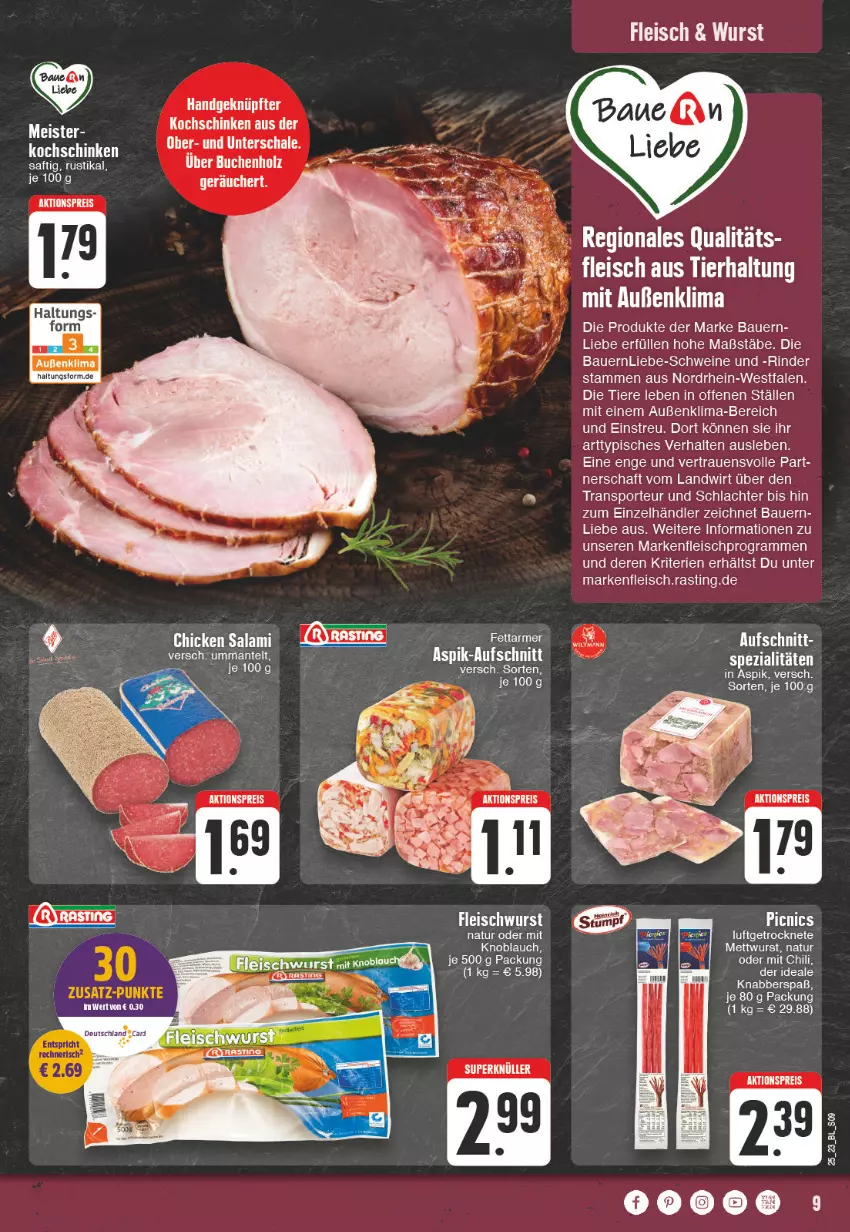 Aktueller Prospekt Edeka - Angebote der Woche - von 12.06 bis 17.06.2023 - strona 9 - produkty: ACC, aktionspreis, asti, auer, aufschnitt, Bau, Bauer, chili, eis, fleisch, fleischwurst, HP, knoblauch, kochschinken, Mantel, Mett, mettwurst, natur, reis, rind, rinder, saft, salami, schinken, schwein, schweine, Spezi, Sport, Ti, Tiere, wein, weine, wurst