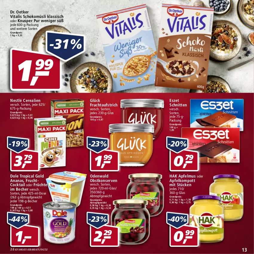 Aktueller Prospekt Real - Real Handzettel - von 07.03 bis 12.03.2022 - strona 13 - produkty: ananas, apfel, apfelmus, aufstrich, Becher, cerealien, cocktail, Dr. Oetker, eis, frucht, fruchtaufstrich, früchte, Konserven, müsli, nestlé, obst, odenwald, reis, schnitten, schoko, schokomüsli, vita, vitalis