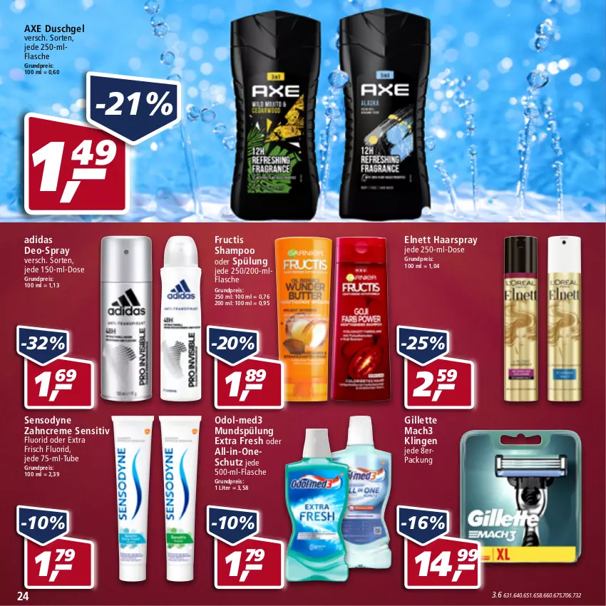 Aktueller Prospekt Real - Real Handzettel - von 07.03 bis 12.03.2022 - strona 24 - produkty: Adidas, axe, axe duschgel, creme, deo, duschgel, eis, elnett, flasche, fructis, gillette, haarspray, mac, mach3, mundspülung, Odol, reis, sensodyne, shampoo, shampoo oder spülung, spülung, Ti, zahncreme