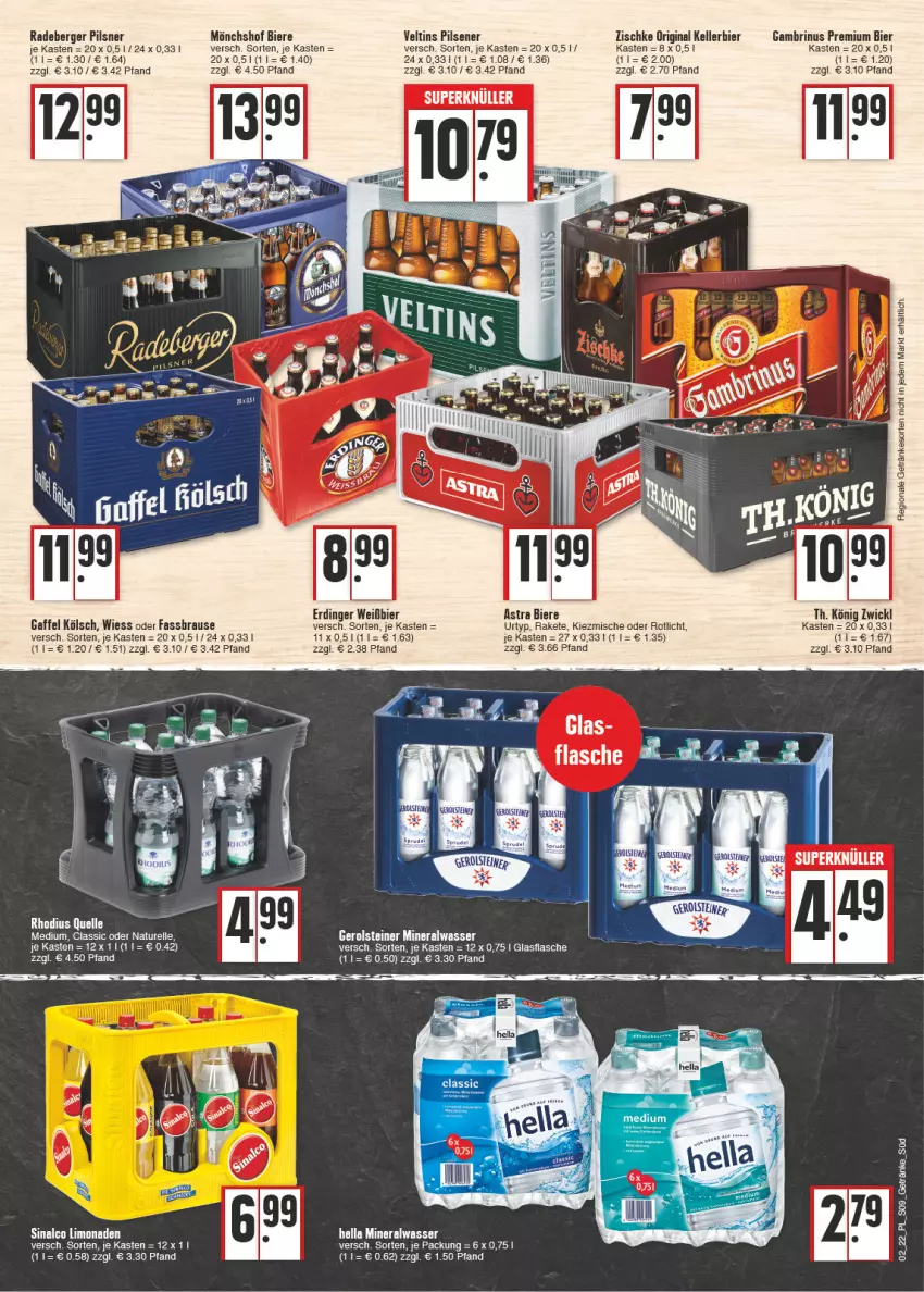 Aktueller Prospekt E Center - Angebote der Woche - von 10.01 bis 15.01.2022 - strona 9 - produkty: Alwa, Astra, Berger, bier, Biere, elle, erdinger, gerolsteine, gerolsteiner, getränk, getränke, gin, hella, kellerbier, limo, limonade, limonaden, mineralwasser, mönchshof, natur, pils, pilsener, pilsner, radeberger, radeberger pilsner, rel, sinalco, steiner, Ti, urtyp, veltins, veltins pilsener, wasser, WICK