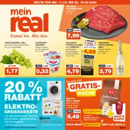 Gazetka promocyjna Real - Gazetka - ważna od 16.09 do 16.09.2023 - strona 1 - produkty: alle artikel ohne dekoration, almighur, almighurt, Becher, bella crema, bohne, bohnen, bohnenkaffee, dallmayr, dekoration, eis, Elektro, Falsches Filet, filet, freixenet, gemahlener bohnenkaffee, joghur, joghurt, kaffee, melitta, reis, rind, rinder, rinderfilet, Schal, Schale, sekt, tafeltrauben, Ti, trauben, Trockner, waschmaschine, waschmaschinen, ZTE