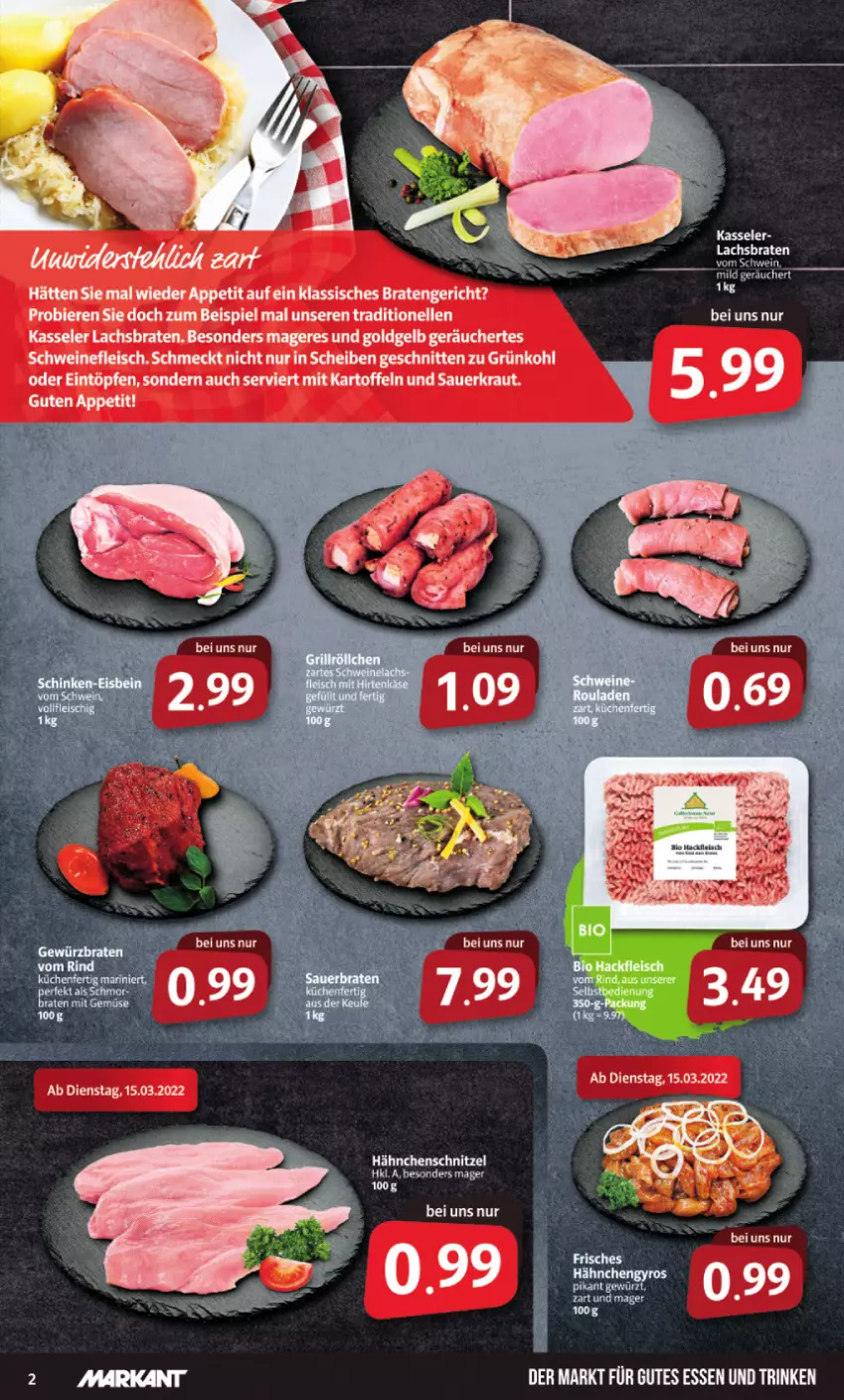 Aktueller Prospekt Markant - Prospekte - von 14.03 bis 19.03.2022 - strona 2 - produkty: bett, eis, fleisch, grill, gutes essen, gyros, Hähnchengyros, Hähnchenschnitzel, hirtenkäse, Käse, kasseler, schinken, schnitzel, schwein, wein