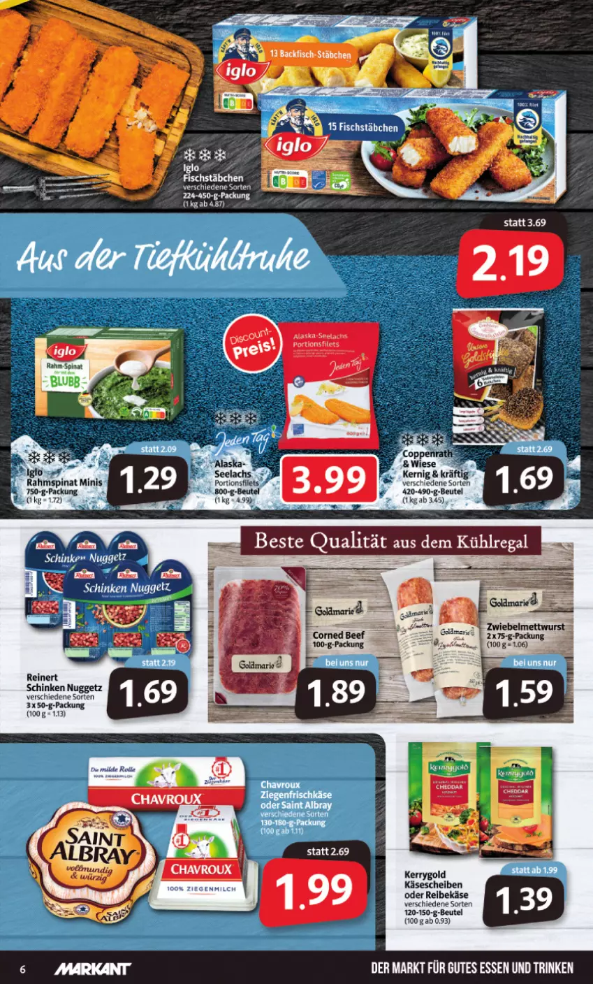 Aktueller Prospekt Markant - Prospekte - von 14.03 bis 19.03.2022 - strona 6 - produkty: beutel, filet, filets, gutes essen, Käse, käsescheiben, kerrygold, lachs, rahm-spinat, Reibekäse, reinert, schinken, spinat, Ti