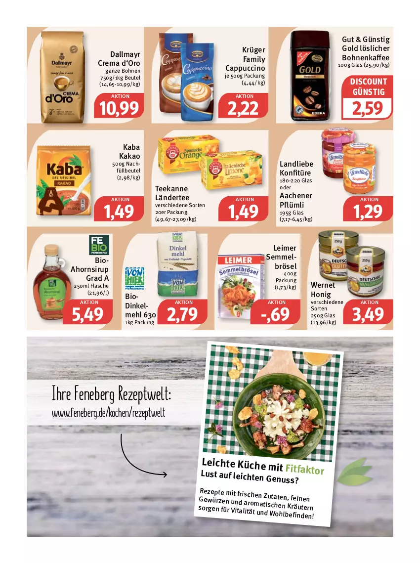 Aktueller Prospekt Feneberg - Prospekte - von 22.09 bis 24.09.2022 - strona 7 - produkty: beutel, bio, bohne, bohnen, bohnenkaffee, Cap, cappuccino, cin, dallmayr, dinkelmehl, discount, eimer, flasche, gewürz, honig, kaffee, kakao, konfitüre, krüger, küche, Ländertee, landliebe, leimer, löslicher bohnenkaffee, mehl, nuss, rezept, rezepte, Semmel, Semmelbrösel, sirup, tee, teekanne, Ti, tisch, vita