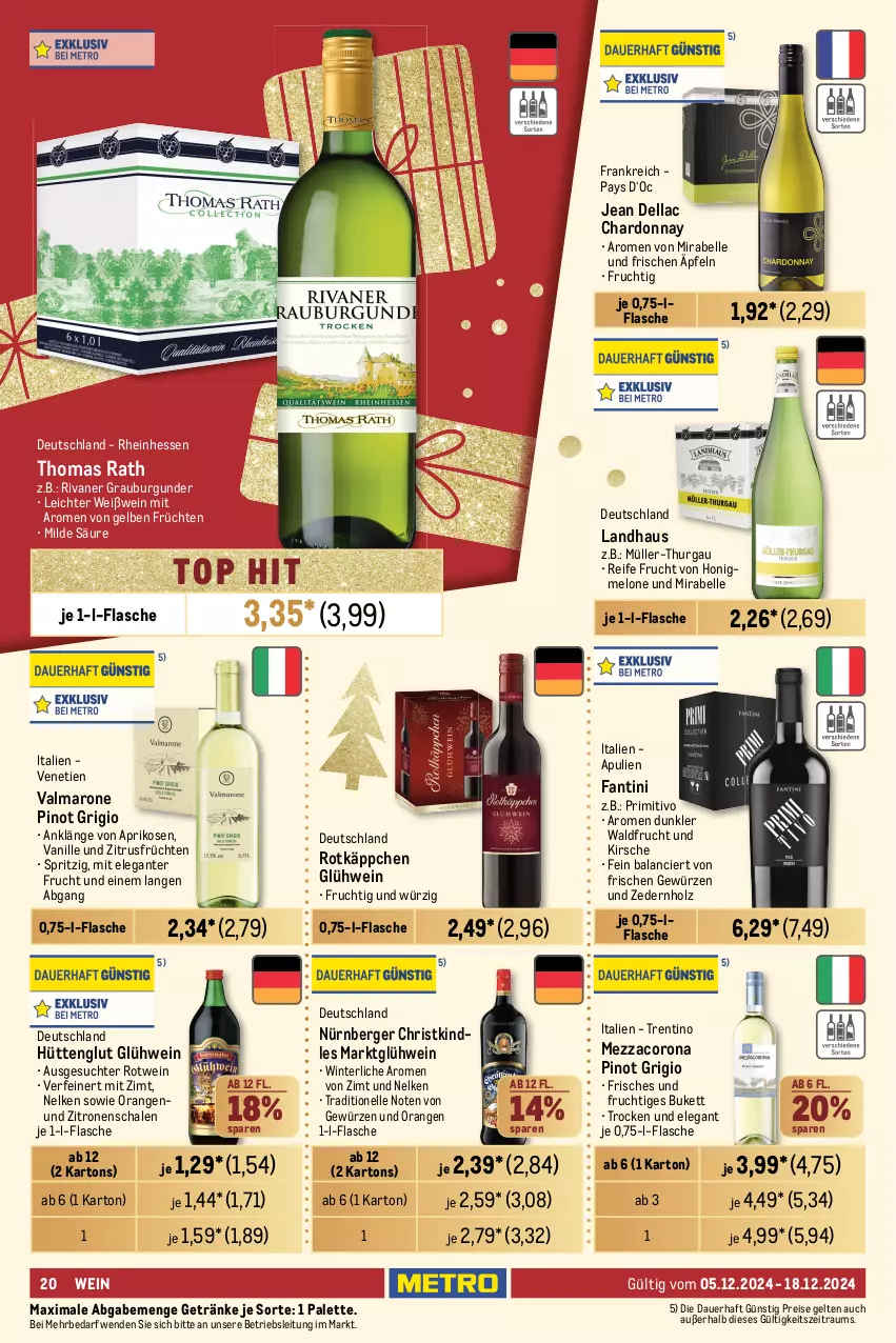 Aktueller Prospekt Metro - GastroJournal - von 05.12 bis 18.12.2024 - strona 20 - produkty: aprikose, aprikosen, auer, Berger, brillant sekt, brut, brut dargent, burgunder, Cava, chardonnay, corona, cuvée, de blancs, dell, ecco, eis, elle, ente, flasche, freixenet, frizzante, frucht, früchte, früchten, getränk, getränke, gewürz, Glühwein, grauburgunder, henkel, henkell, henkell sekt, Holz, honig, honigmelone, Kindle, kirsch, kirsche, La Gioiosa, mac, melone, mezzacorona, Müller, Müller-Thurgau, nürnberger, orange, orangen, Palette, pfirsich, Pinot, pinot grigio, primitivo, prosecco, puma, reis, riesling, Rivaner, rotkäppchen, rotwein, sac, Schal, Schale, sekt, söhnlein, söhnlein brillant, spumante, Ti, trauben, vanille, wein, weine, Weißwein, zitrone, zitronen