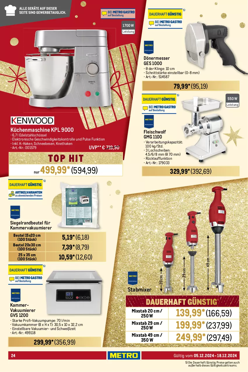 Aktueller Prospekt Metro - GastroJournal - von 05.12 bis 18.12.2024 - strona 24 - produkty: auer, beutel, edelstahl, eis, Elektro, elle, fleisch, fritteuse, garraum, grill, grillfläche, hocker, Kocher, küche, Küchen, küchenmaschine, latte, messer, mikrowelle, Mixer, reis, Schneebesen, schüssel, stabmixer, suppe, suppen, thermostat, Ti, topf, Vakuumierer, Waffeleisen, waffeln