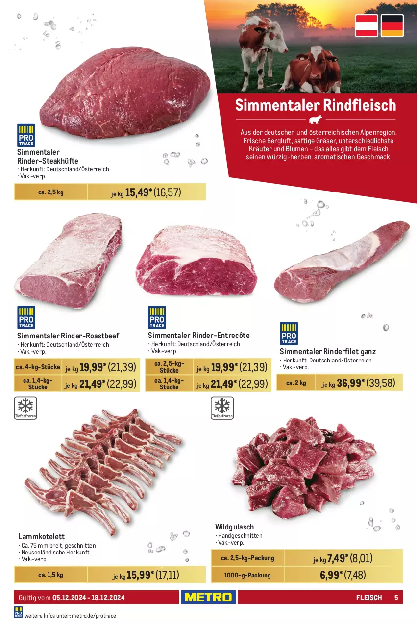 Aktueller Prospekt Metro - GastroJournal - von 05.12 bis 18.12.2024 - strona 5 - produkty: beef, blume, blumen, Brei, eis, entrecôte, filet, fleisch, gulasch, kotelett, kräuter, lamm, lammkotelett, mac, Metro, rind, rinder, rinderfilet, roastbeef, saft, schnitten, sim, steak, steakhüfte, Ti, tisch, Wild