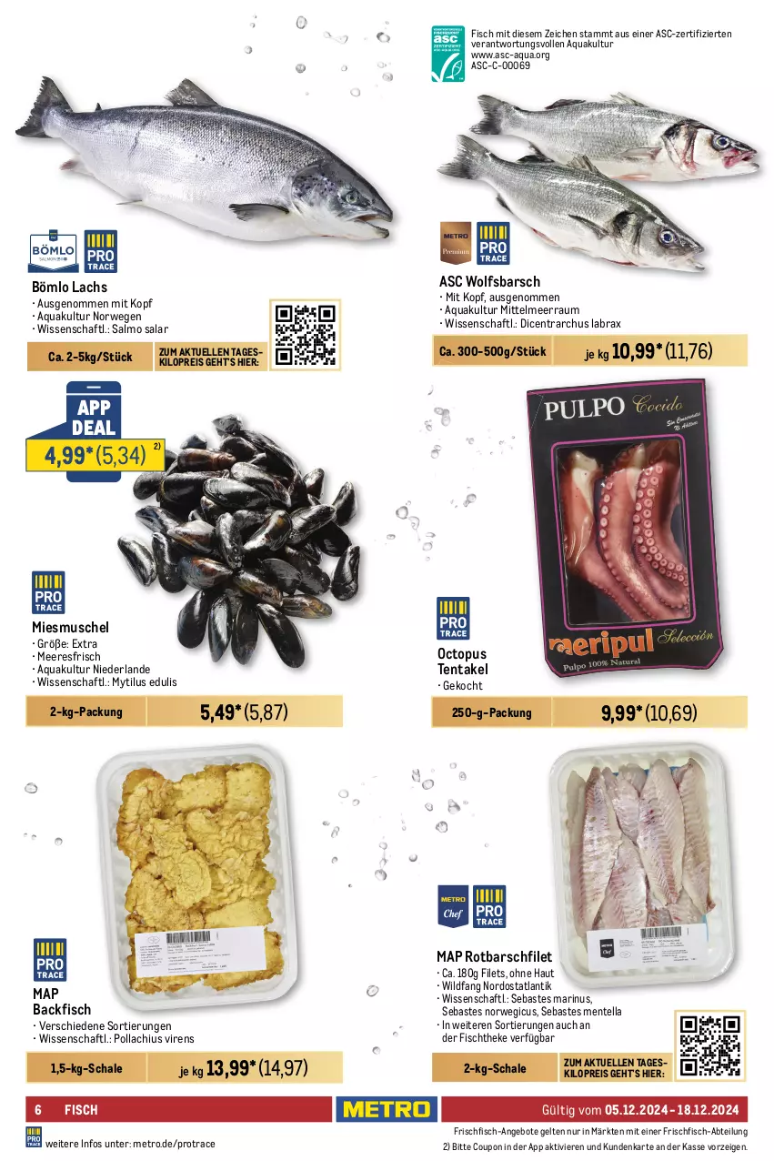 Aktueller Prospekt Metro - GastroJournal - von 05.12 bis 18.12.2024 - strona 6 - produkty: Abtei, angebot, angebote, aqua, auer, backfisch, Becher, beutel, coupon, eis, elle, ente, filet, filets, fisch, fische, fischtheke, frischfisch, garnelen, lachs, lack, mars, Metro, Pangasius, Räucherlachs, reis, Rotbarsch, rotbarschfilet, rwe, salz, Schal, Schale, schnitten, thunfisch, Ti, Waage, wasser, Wild, wolfsbarsch