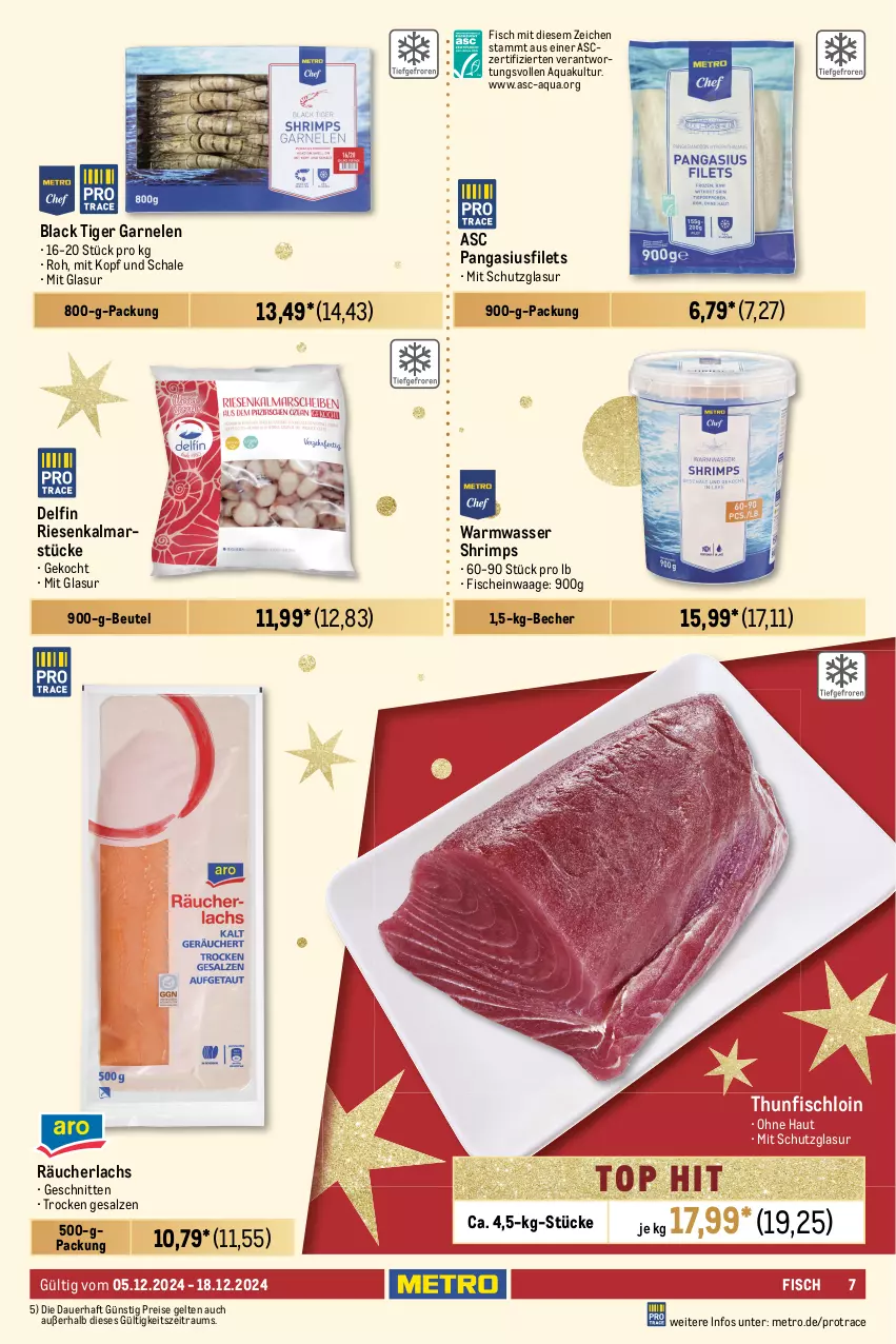 Aktueller Prospekt Metro - GastroJournal - von 05.12 bis 18.12.2024 - strona 7 - produkty: Abtei, angebot, angebote, aqua, auer, backfisch, Becher, beutel, coupon, eis, elle, ente, filet, filets, fisch, fische, fischtheke, frischfisch, garnelen, lachs, lack, mars, Metro, Pangasius, Räucherlachs, reis, Rotbarsch, rotbarschfilet, rwe, salz, Schal, Schale, schnitten, thunfisch, Ti, Waage, wasser, Wild, wolfsbarsch