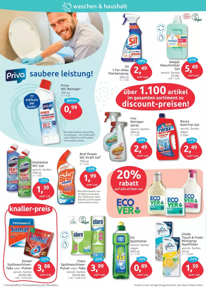 Aktueller Prospekt Budni - Prospekte - von 30.05 bis 04.06.2022 - strona 4 - produkty: bio, biozidprodukte, Bref, bref power, cola, discount, domestos, eis, elle, Glade, kraft, Rauch, reiniger, reis, rorax, rwe, spülmaschinen, spülmittel, teller, Ti, wc-gel, wc-reiniger