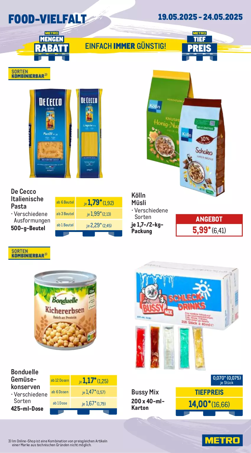 Aktueller Prospekt Metro - Wochen-Angebote - von 19.05 bis 24.05.2025 - strona 11 - produkty: angebot, beutel, bonduelle, De Cecco, ecco, eis, elle, Gemüsekonserve, italienische pasta, kölln, Konserven, müsli, pasta, reis, Ti, tiefpreis