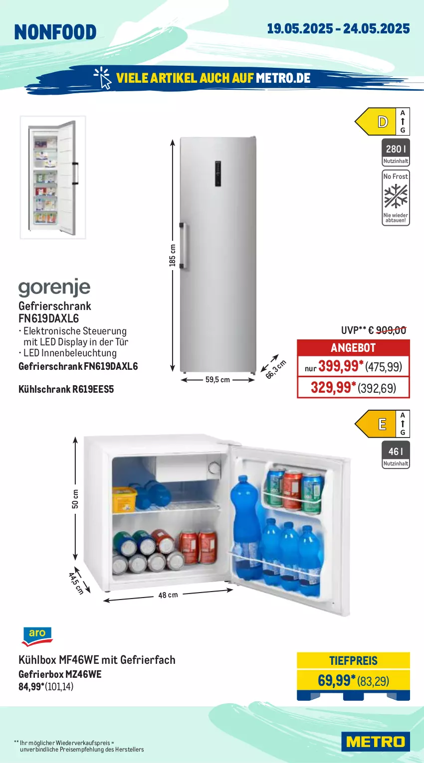 Aktueller Prospekt Metro - Wochen-Angebote - von 19.05 bis 24.05.2025 - strona 19 - produkty: angebot, beleuchtung, eis, Elektro, elle, Gefrierbox, gefrierfach, gefrierschrank, kühlbox, kühlschrank, Metro, reis, Schrank, teller, Ti, tiefpreis