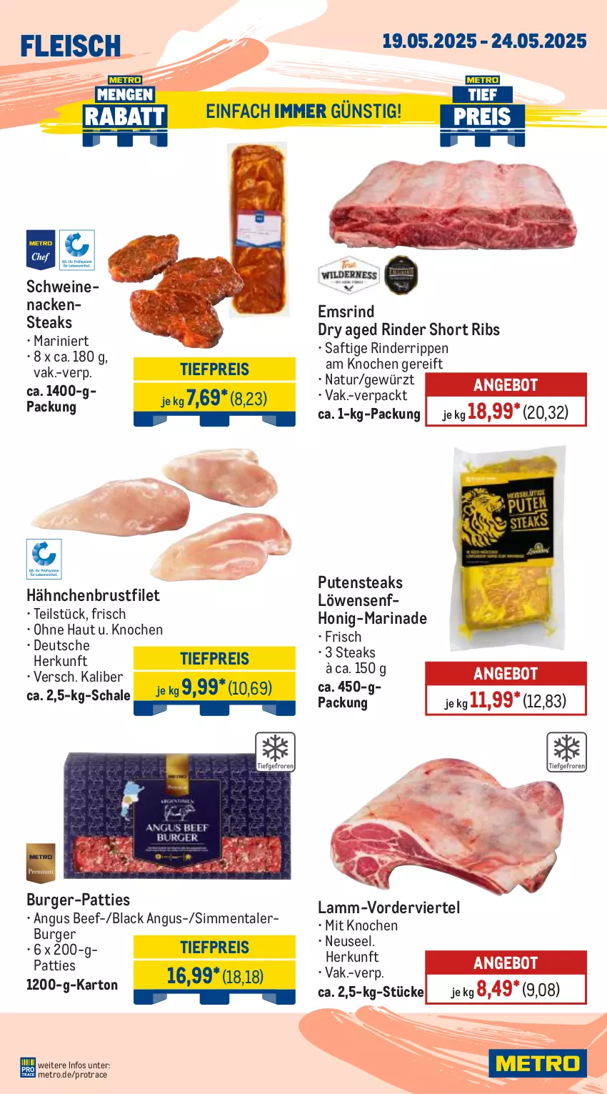 Aktueller Prospekt Metro - Wochen-Angebote - von 19.05 bis 24.05.2025 - strona 3 - produkty: angebot, beef, brustfilet, burger, eis, filet, fleisch, gewürz, hähnchenbrust, hähnchenbrustfilet, honig, lack, lamm, löwensenf, marinade, Metro, Nackensteak, nackensteaks, natur, pute, putensteaks, reis, rind, rinder, Rinderrippen, Rippen, saft, Schal, Schale, schwein, schweine, schweinenacken, senf, sim, steak, steaks, Ti, tiefpreis, wein, weine
