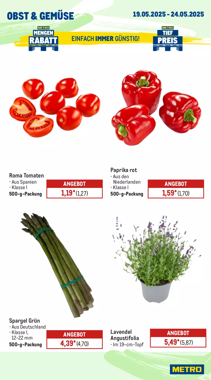 Aktueller Prospekt Metro - Wochen-Angebote - von 19.05 bis 24.05.2025 - strona 8 - produkty: angebot, lavendel, obst, paprika, paprika rot, spargel, spargel grün, Ti, tomate, tomaten, topf