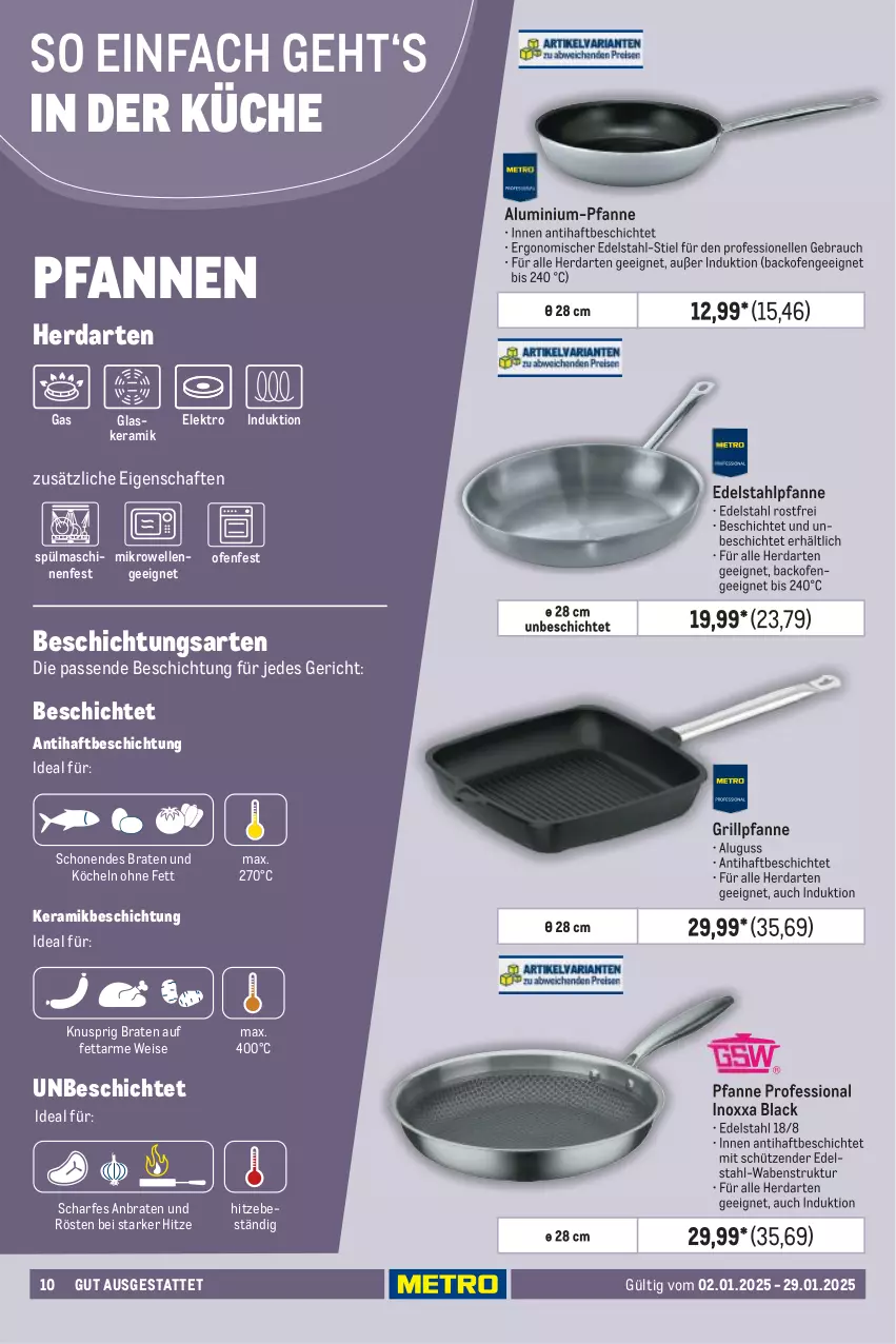 Aktueller Prospekt Metro - Gut ausgestattet - von 02.01 bis 29.01.2025 - strona 10 - produkty: backofen, braten, edelstahl, eis, Elektro, elle, glaskeramik, grill, Grillpfanne, herdarten, küche, lack, mikrowelle, Ofen, pfanne, pfannen, Rauch, Schütze, Ti