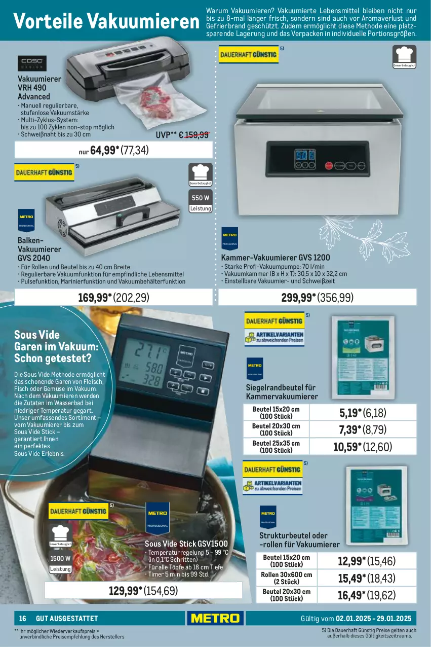Aktueller Prospekt Metro - Gut ausgestattet - von 02.01 bis 29.01.2025 - strona 16 - produkty: auer, Bad, Behälter, beutel, Brei, eis, elle, erde, fisch, fleisch, lebensmittel, reis, rum, teller, Ti, timer, Vakuumierer, wasser