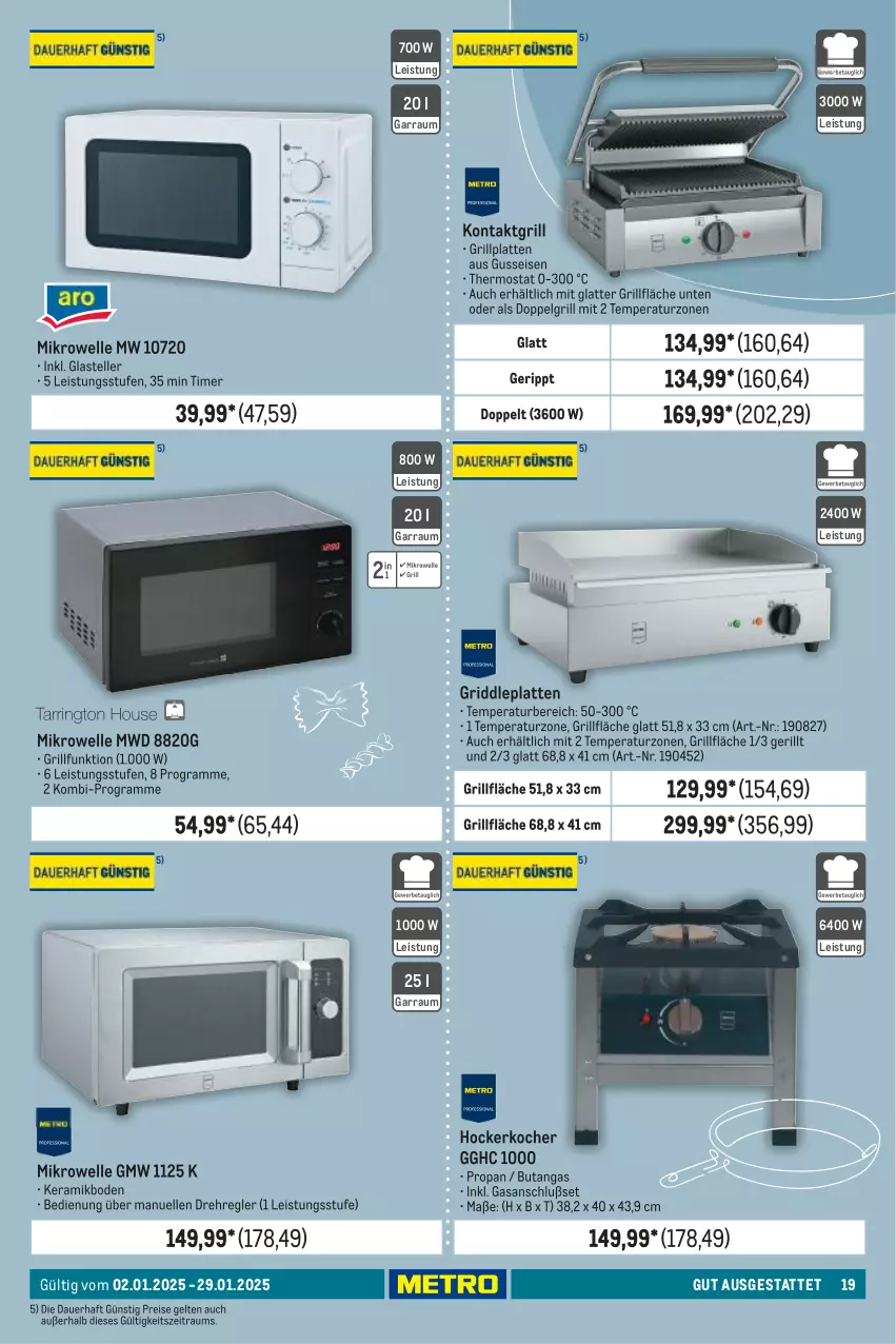Aktueller Prospekt Metro - Gut ausgestattet - von 02.01 bis 29.01.2025 - strona 19 - produkty: auer, eis, elle, garraum, grill, grillfläche, grillplatte, hocker, Kocher, kontaktgrill, latte, LG, mikrowelle, reis, teller, thermostat, Ti, timer