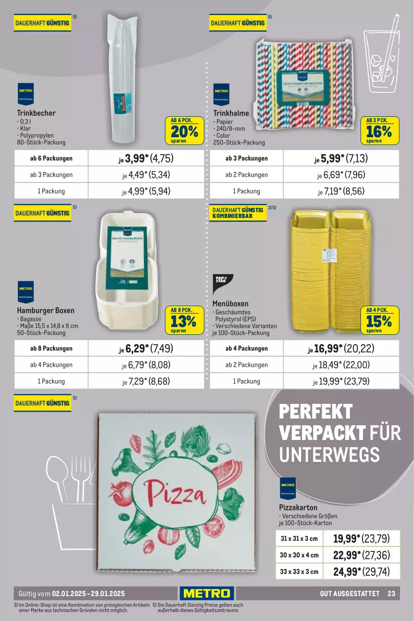 Aktueller Prospekt Metro - Gut ausgestattet - von 02.01 bis 29.01.2025 - strona 23 - produkty: auer, Becher, burger, eis, hamburger, papier, pizza, reis, Ria, rwe, Ti, trinkbecher, Trinkhalme