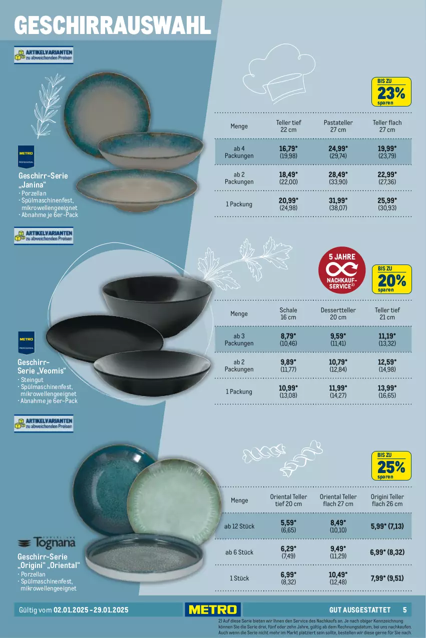 Aktueller Prospekt Metro - Gut ausgestattet - von 02.01 bis 29.01.2025 - strona 5 - produkty: dessert, Dessertteller, elle, geschirr, Geschirrserie, gin, janina, mikrowelle, pasta, Schal, Schale, spülmaschinen, teller, Ti