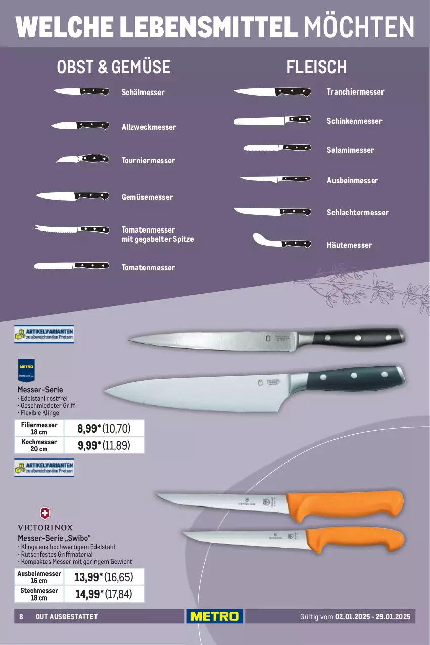 Aktueller Prospekt Metro - Gut ausgestattet - von 02.01 bis 29.01.2025 - strona 8 - produkty: edelstahl, eis, fleisch, gabel, lebensmittel, messer, obst, Ria, ring, salami, schinken, Ti, tomate, tomaten, usb, weck