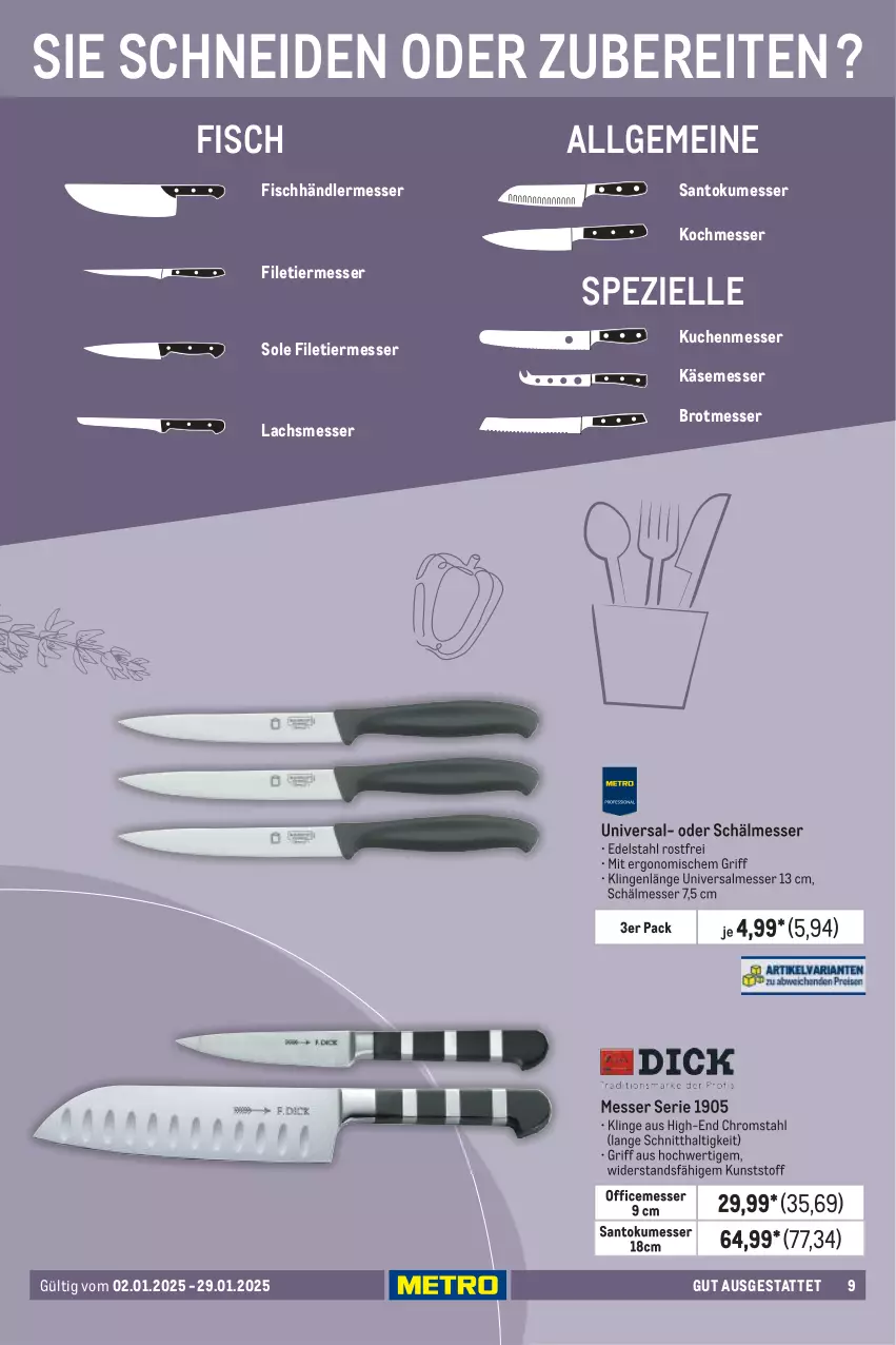 Aktueller Prospekt Metro - Gut ausgestattet - von 02.01 bis 29.01.2025 - strona 9 - produkty: brot, edelstahl, elle, filet, fisch, Käse, kuchen, lachs, LG, messer, office, Spezi, Ti