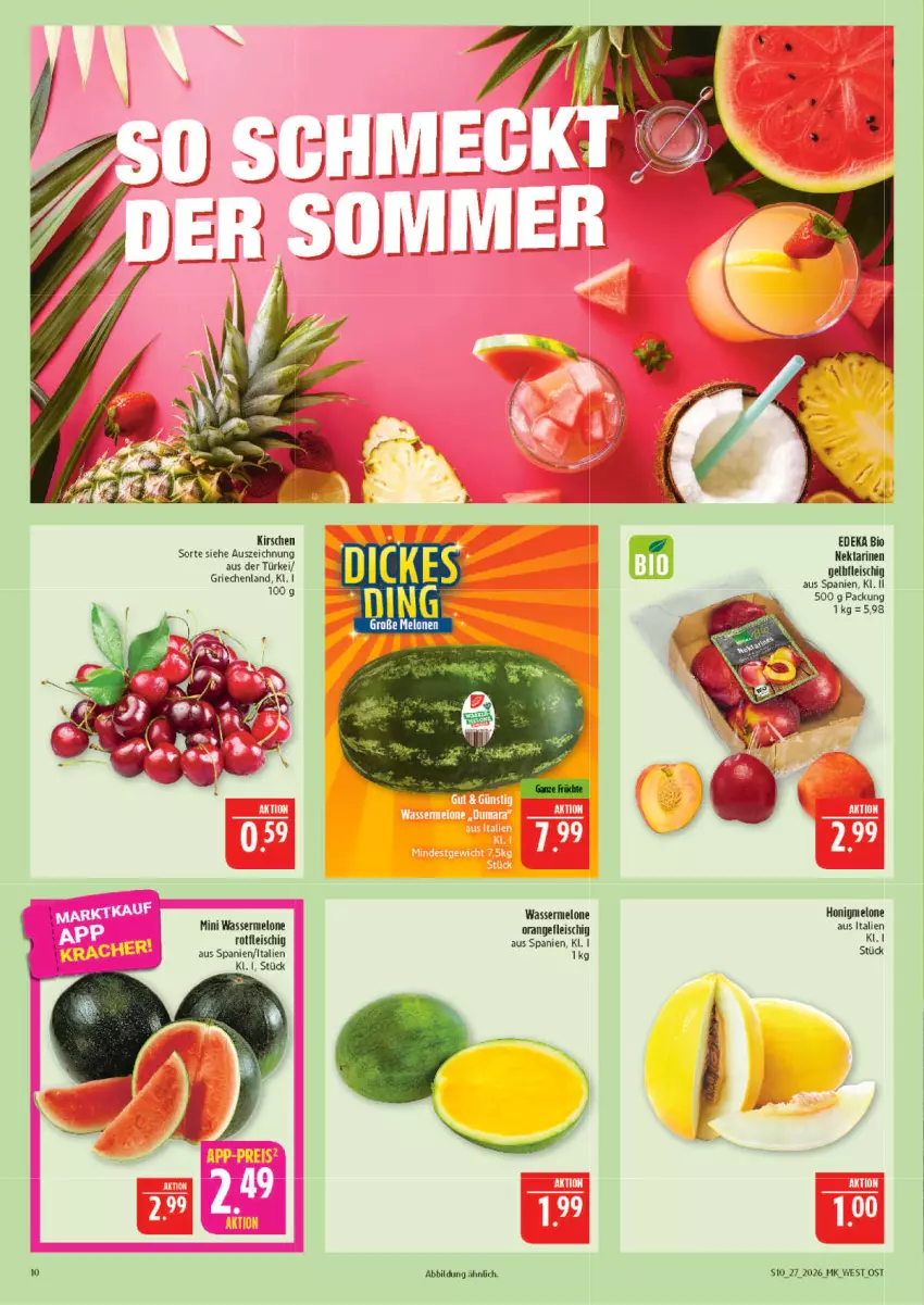 Aktueller Prospekt Marktkauf - Prospekt - von 28.06 bis 04.07.2026 - strona 10 - produkty: bio, deka, edeka bio, eis, fleisch, honig, honigmelone, kirsch, kirsche, kirschen, melone, Nektar, nektarinen, orange, wasser, wassermelone