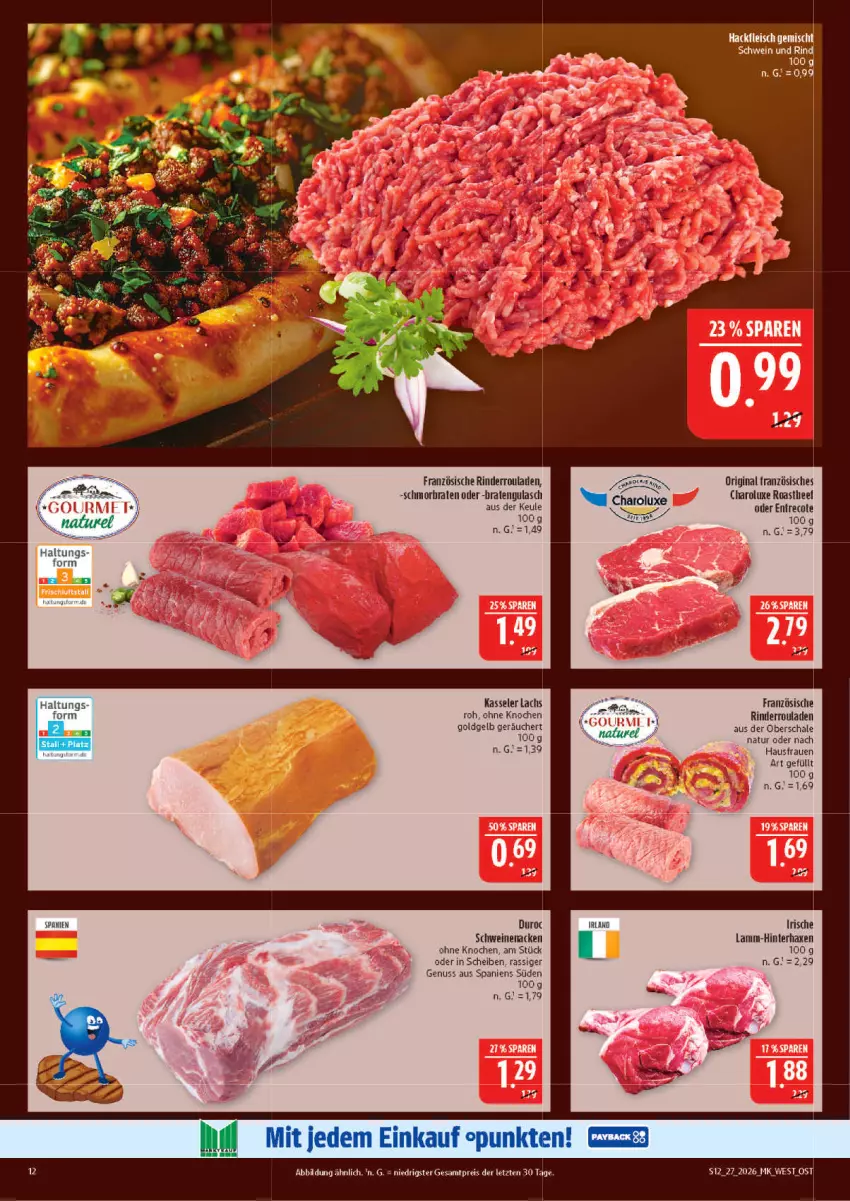 Aktueller Prospekt Marktkauf - Prospekt - von 28.06 bis 04.07.2026 - strona 12 - produkty: axe, braten, eis, gin, gulasch, Haxe, kasseler, lachs, lamm, natur, nuss, reis, rind, rinder, Rinderroulade, rinderrouladen, rouladen, Schal, Schale, schmorbraten, schwein, schweine, schweinenacken, wein, weine, ZTE