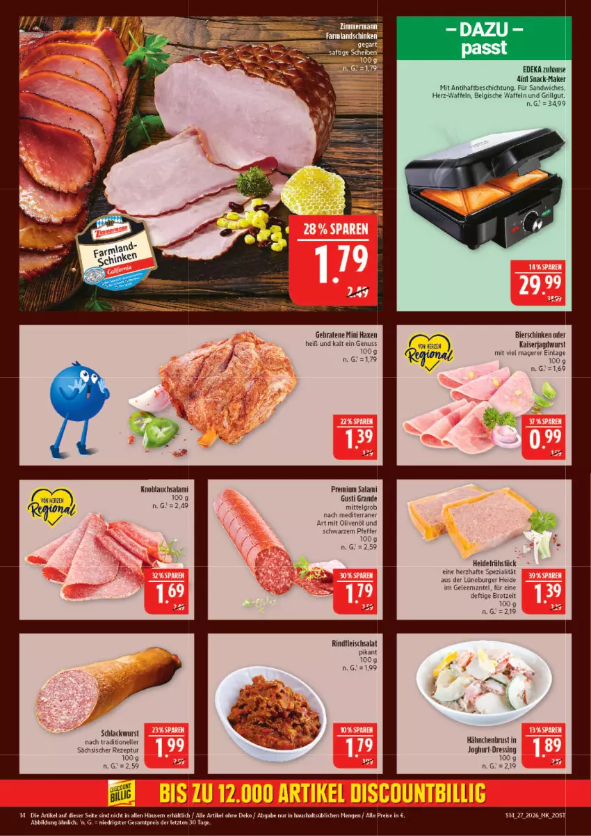 Aktueller Prospekt Marktkauf - Prospekt - von 28.06 bis 04.07.2026 - strona 14 - produkty: axe, bier, bierschinken, braten, brot, burger, deka, dressing, eis, elle, fleisch, fleischsalat, gelee, grill, hähnchenbrust, Haxe, heidefrühstück, jagdwurst, joghur, joghurt, Kaiser, knoblauch, Knoblauchsalami, lack, LG, Mantel, nuss, olive, oliven, olivenöl, reis, rezept, rind, rindfleisch, salami, salat, sandwich, schinken, snack, Spezi, Ti, waffeln, wurst, ZTE