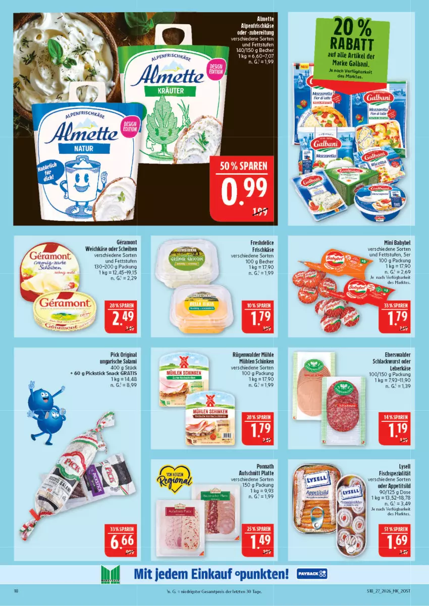 Aktueller Prospekt Marktkauf - Prospekt - von 28.06 bis 04.07.2026 - strona 18 - produkty: almette, aufschnitt, Becher, delice, eis, fisch, frischkäse, galbani, gin, Käse, lack, latte, lysell, Mett, mühlen schinken, ponnath, reis, rügenwalder, rügenwalder mühle, salami, schinken, snack, tee, Ti, Ungarische Salami, weichkäse, wurst, ZTE