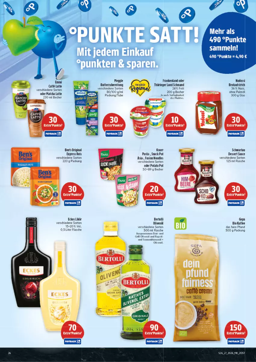 Aktueller Prospekt Marktkauf - Prospekt - von 28.06 bis 04.07.2026 - strona 26 - produkty: aufstrich, Bad, Becher, Ben’s Original, bertolli, bio, blume, blumen, blumenöl, brot, brotaufstrich, caffe, dessert, eis, flasche, gin, grill, kirsch, knorr, knorr pasta, latte, likör, meggle, Nudossi, nuss, ohne palmöl, olive, oliven, olivenöl, pasta, rapsöl, reis, ring, sauce, schmand, Schwartau, snack, sonnenblume, sonnenblumen, sonnenblumenöl, Ti