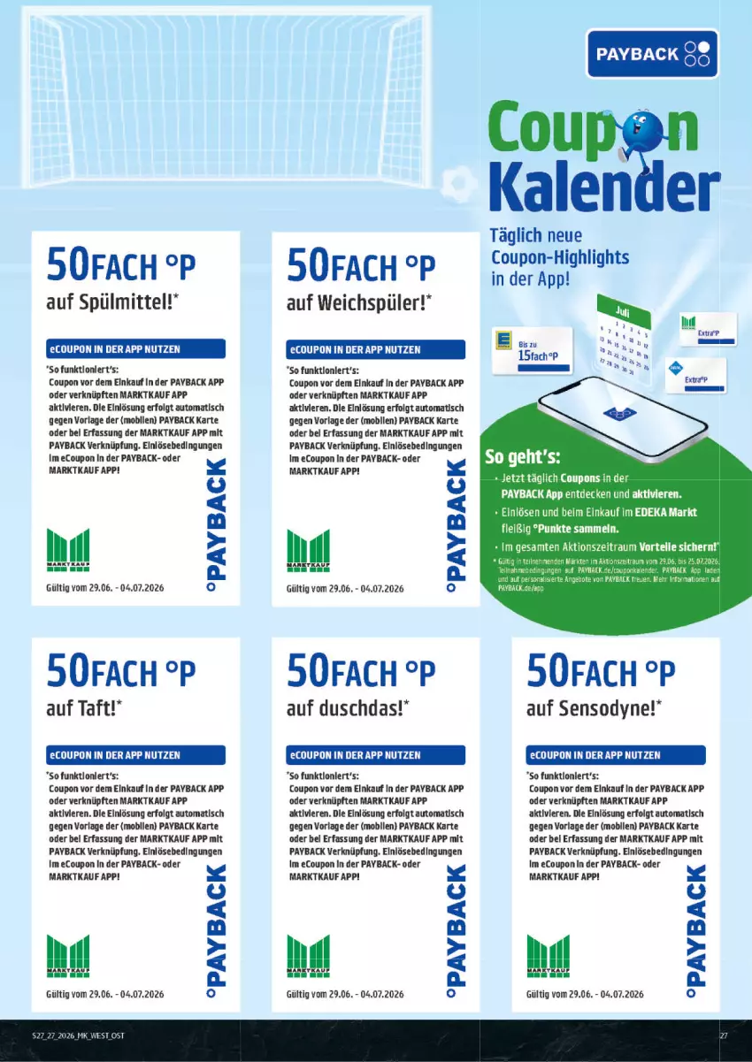 Aktueller Prospekt Marktkauf - Prospekt - von 28.06 bis 04.07.2026 - strona 27 - produkty: auto, coupon, coupons, decke, deka, duschdas, LG, payback, sensodyne, spülmittel, Taft, Ti, tisch, weichspüler