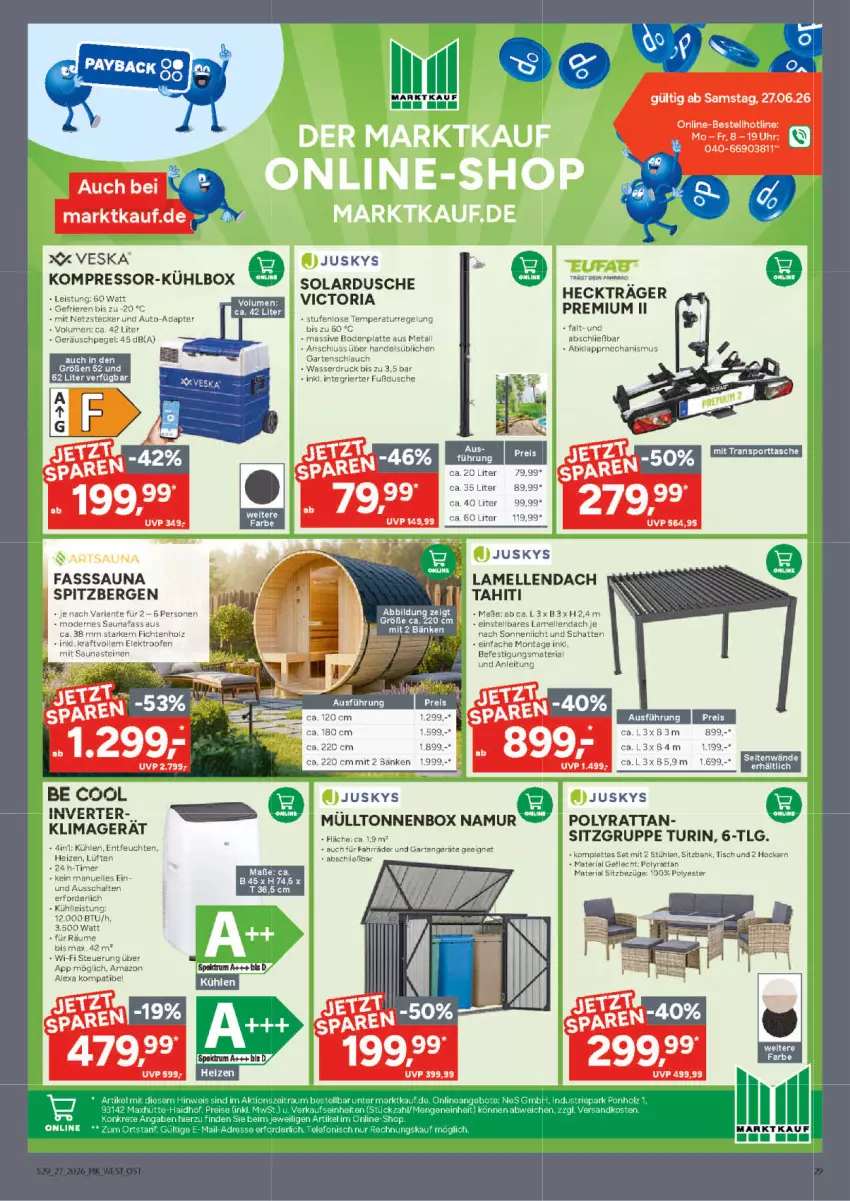 Aktueller Prospekt Marktkauf - Prospekt - von 28.06 bis 04.07.2026 - strona 29 - produkty: adapter, alexa, amazon alexa, Bank, Bodenplatte, dusche, eis, Elektro, elle, Garten, Heckträger, hocker, Holz, HP, kompressor, kühlbox, latte, LG, mam, Mode, Ofen, Ria, sitzbank, Sport, sporttasche, Stühl, Tasche, Ti, timer, tisch, uhr, wasser