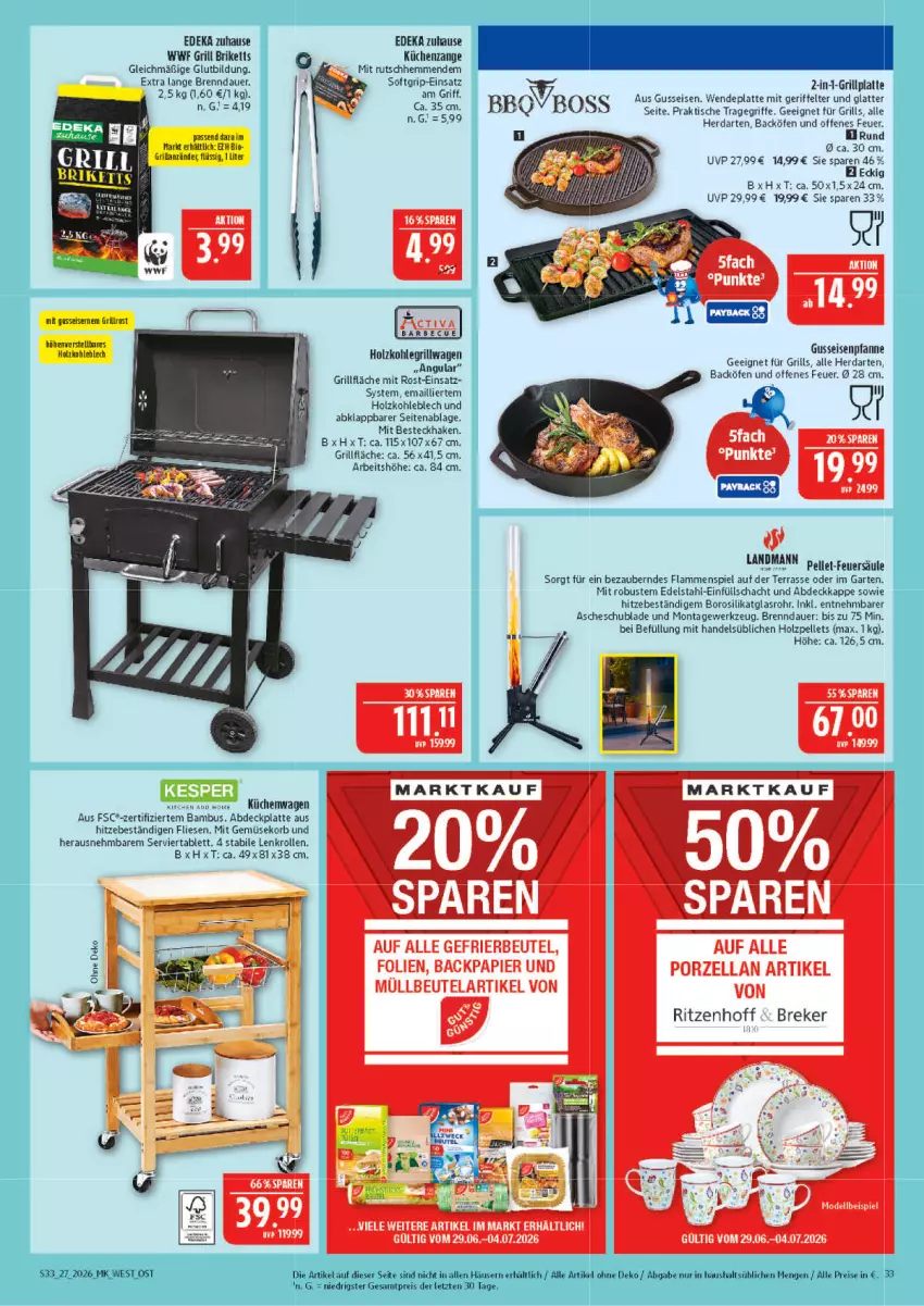 Aktueller Prospekt Marktkauf - Prospekt - von 28.06 bis 04.07.2026 - strona 33 - produkty: auer, bambus, barbecue, berndes, besteck, bio, boss, briketts, deka, edelstahl, eis, elle, Garten, grill, grillfläche, grillplatte, herdarten, Holz, holzkohle, holzkohlegrill, Holzpellets, Kohlegrill, korb, küche, Küchen, lamm, latte, LG, mit gemüse, Pellets, Serviertablett, tablet, tablett, Ti, tisch, tragegriff, werkzeug