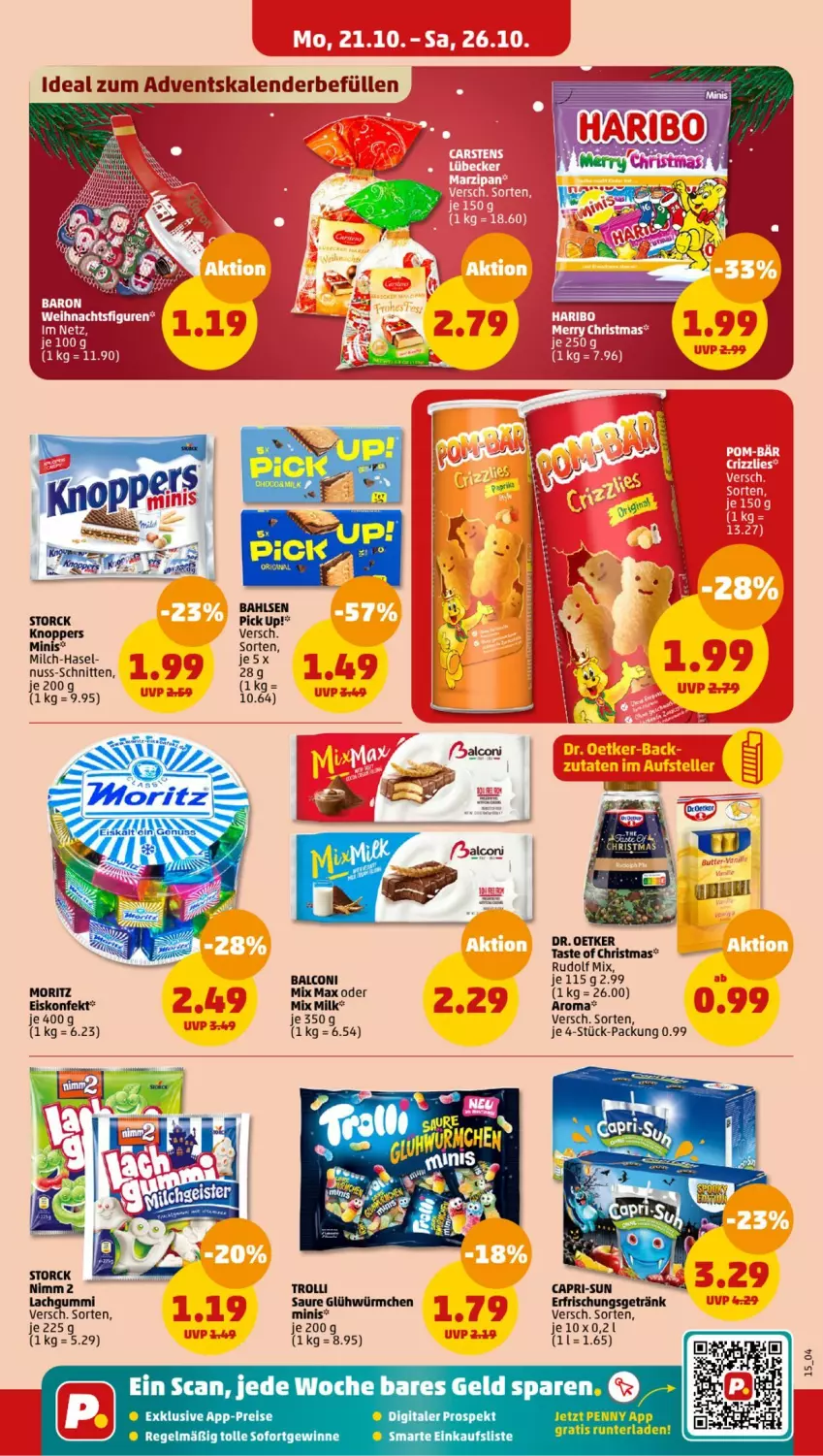 Aktueller Prospekt Penny - Prospekte - von 21.10 bis 26.10.2024 - strona 17 - produkty: Adventskalender, Alcon, bahlsen, Cap, capri-sun, Dr. Oetker, eis, eiskonfekt, erfrischungsgetränk, getränk, knoppers, lachgummi, milch, Nimm 2, nuss, Pick Up!, reis, schnitten, storck, Ti, trolli