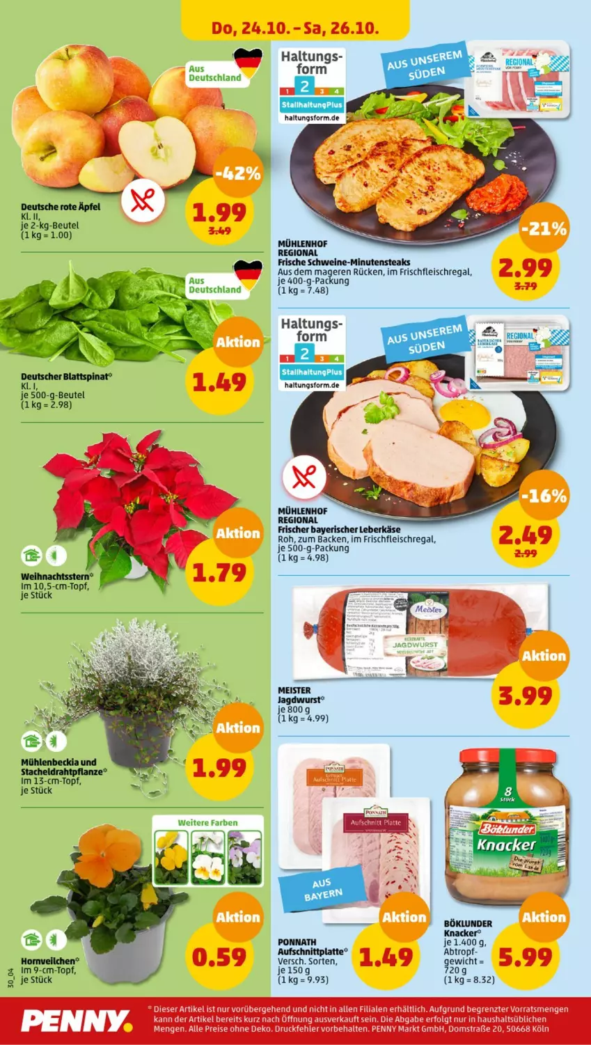 Aktueller Prospekt Penny - Prospekte - von 21.10 bis 26.10.2024 - strona 32 - produkty: beutel, blattspinat, eis, fleisch, im 9-cm-topf, Käse, knacker, leberkäs, leberkäse, LG, minutensteaks, regal, reis, schwein, schweine, spinat, steak, steaks, Ti, topf, Weihnachtsstern, wein, weine, ZTE