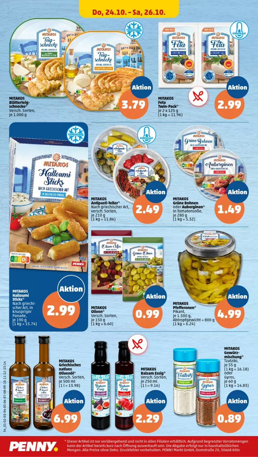 Aktueller Prospekt Penny - Prospekte - von 21.10 bis 26.10.2024 - strona 36 - produkty: antipasti, asti, aubergine, auberginen, balsam, blätterteig, bohne, bohnen, eis, elle, essig, gewürz, gin, grüne bohnen, gyros, Halloumi, natives olivenöl, olive, oliven, olivenöl, pfeffer, pfefferonen, reis, Soße, teller, Ti, tomate, tomaten, tzatziki