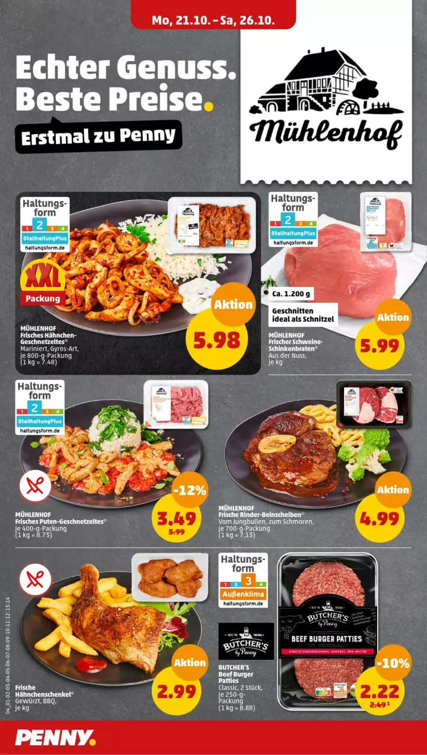 Aktueller Prospekt Penny - Prospekte - von 21.10 bis 26.10.2024 - strona 4 - produkty: beef, burger, eis, geschnetzeltes, gewürz, gyros, hähnchenschenkel, henkel, jungbullen, reis, schenkel, schnitten, schnitzel, schwein, schweine, tee, Ti, wein, weine, Zelt