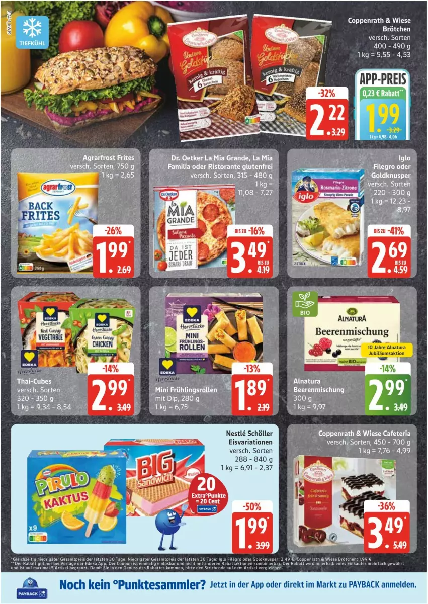 Aktueller Prospekt Edeka - Prospekte - von 05.05 bis 10.05.2025 - strona 14 - produkty: beere, beeren, brötchen, coppenrath, eis, filegro, iglo, Jubiläums, natur, natura, payback, reis, Ria, Schöller, tee, tesa, Ti, Tiere, ZTE