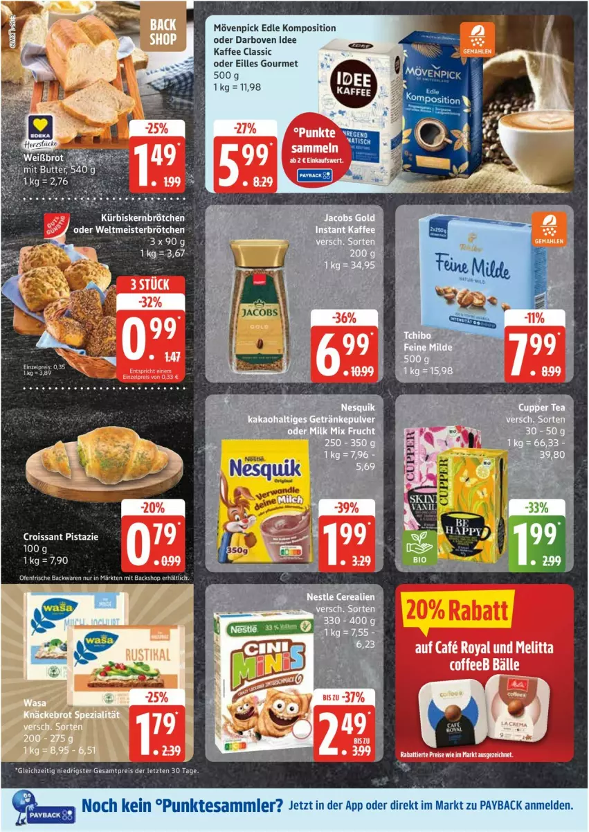 Aktueller Prospekt Edeka - Prospekte - von 05.05 bis 10.05.2025 - strona 16 - produkty: backwaren, brötchen, Croissant, darbo, darboven, eilles gourmet, eis, frische backwaren, kaffee, Meister, mövenpick, Ofen, payback, reis, tesa, Ti, ZTE