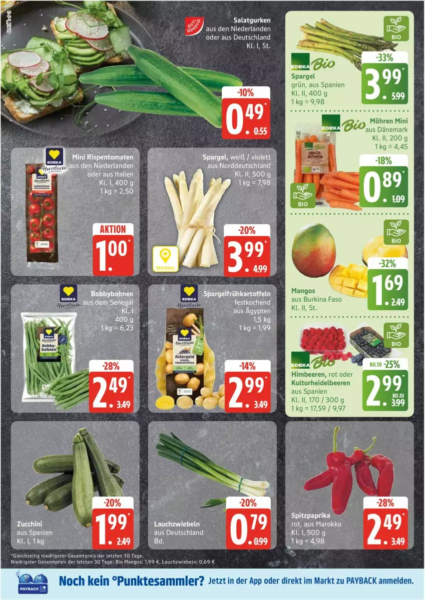 Aktueller Prospekt Edeka - Prospekte - von 05.05 bis 10.05.2025 - strona 6 - produkty: beere, beeren, bio, eis, gurke, gurken, heidelbeere, heidelbeeren, himbeer, himbeere, himbeeren, Lauchzwiebel, lauchzwiebeln, mango, mangos, möhren, payback, reis, salat, Salatgurke, salatgurken, spargel, spargel grün, tesa, Ti, ZTE, zucchini, zwiebel, zwiebeln