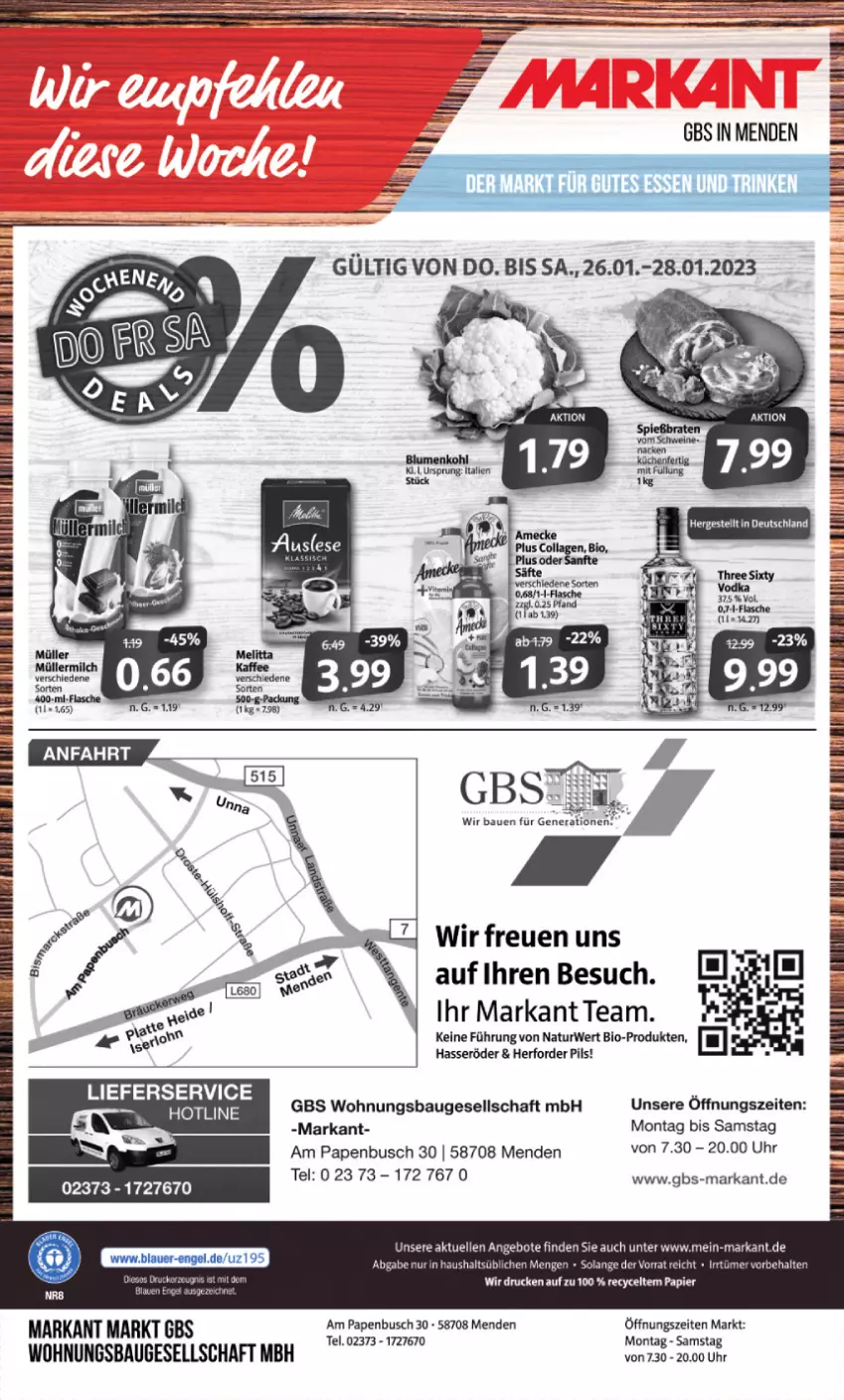 Aktueller Prospekt Markant - Prospekte - von 23.01 bis 28.01.2023 - strona 12 - produkty: angebot, angebote, Bau, Bebe, bio, blume, blumen, blumenkohl, brot, elle, flasche, hasseröder, lieferservice, natur, papier, pils, rwe, säfte, Ti, uhr